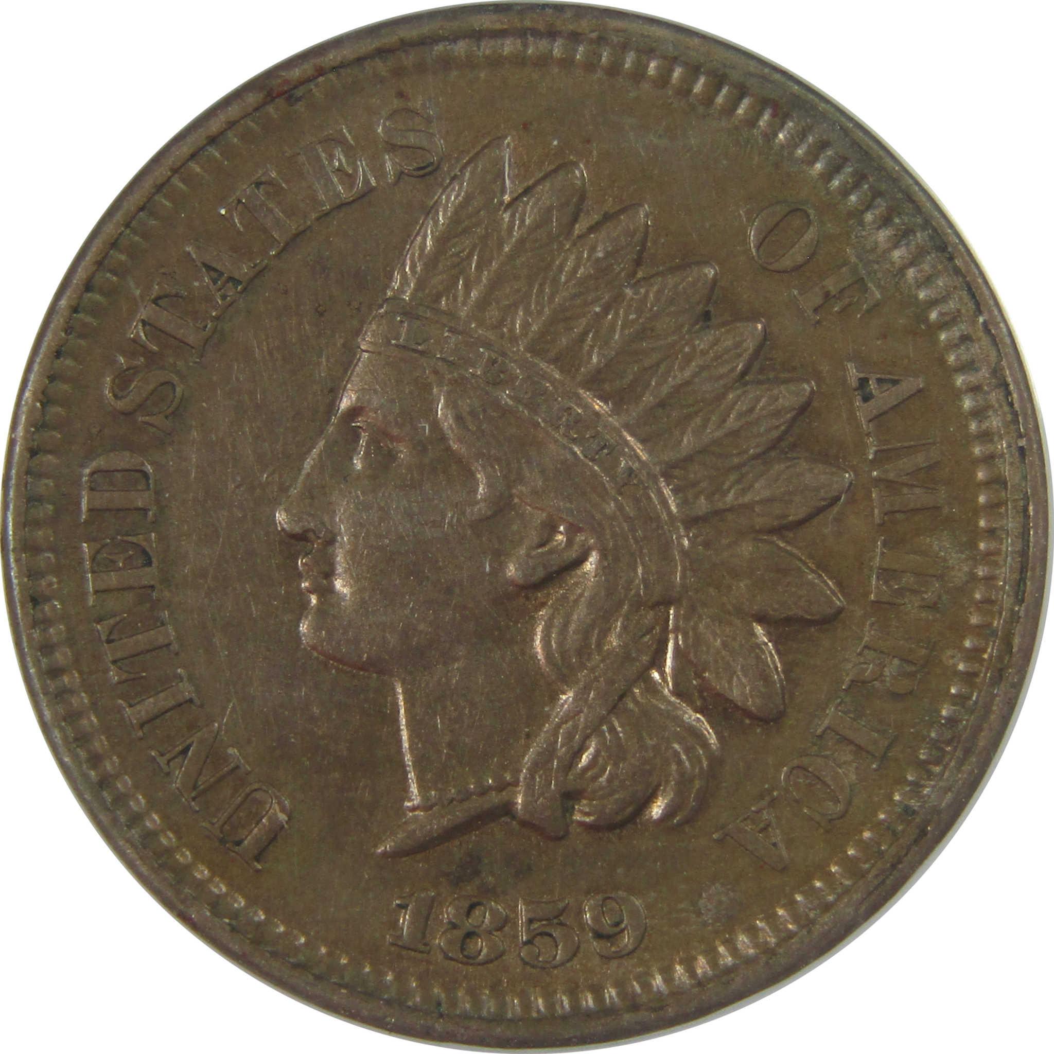 1859 Indian Head Cent AU 58 Details ANACS Penny 1c Coin SKU:CPC1177