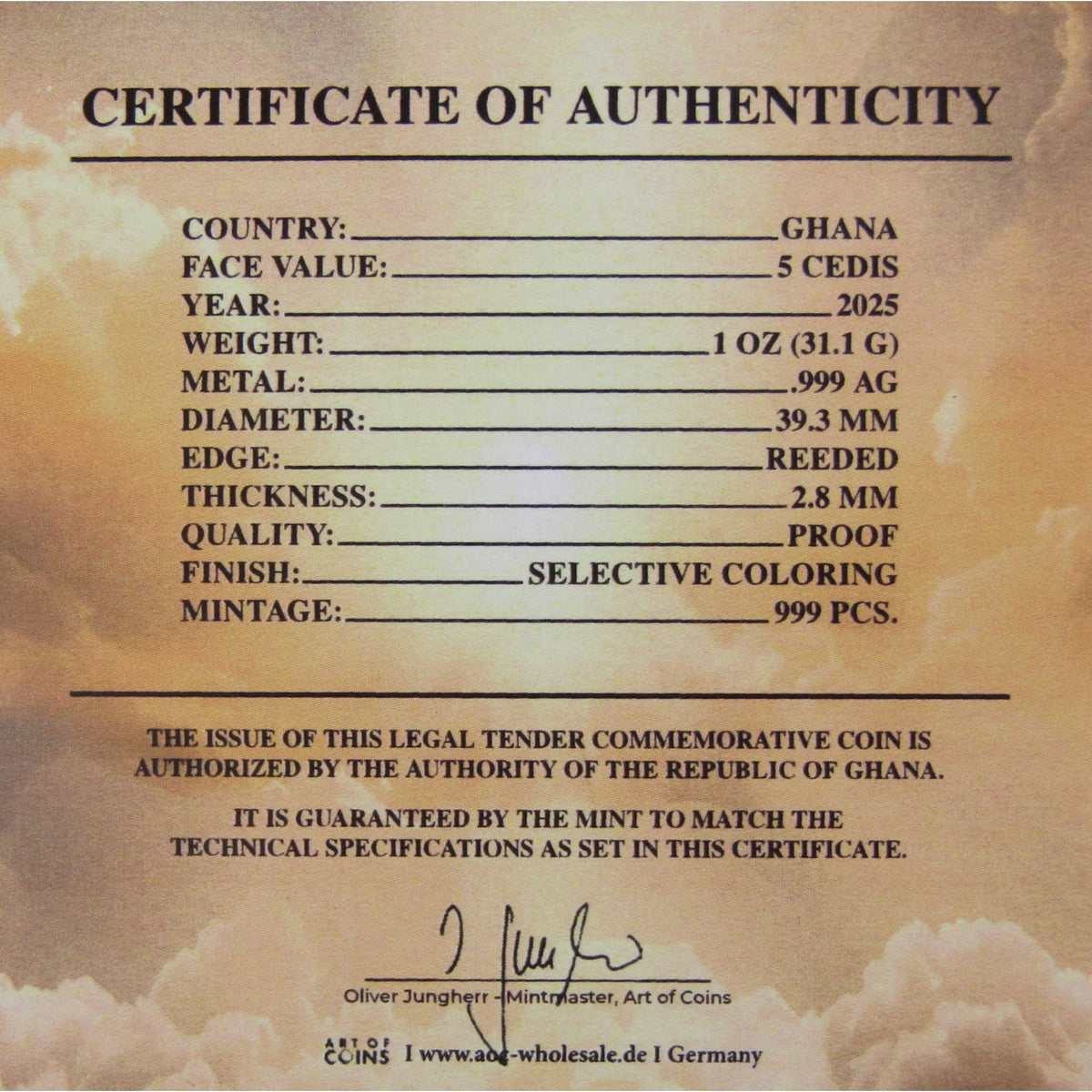 2025 Ghana 1 oz Silver Saint Peter 5 Cedis Proof Coin Collectible COA