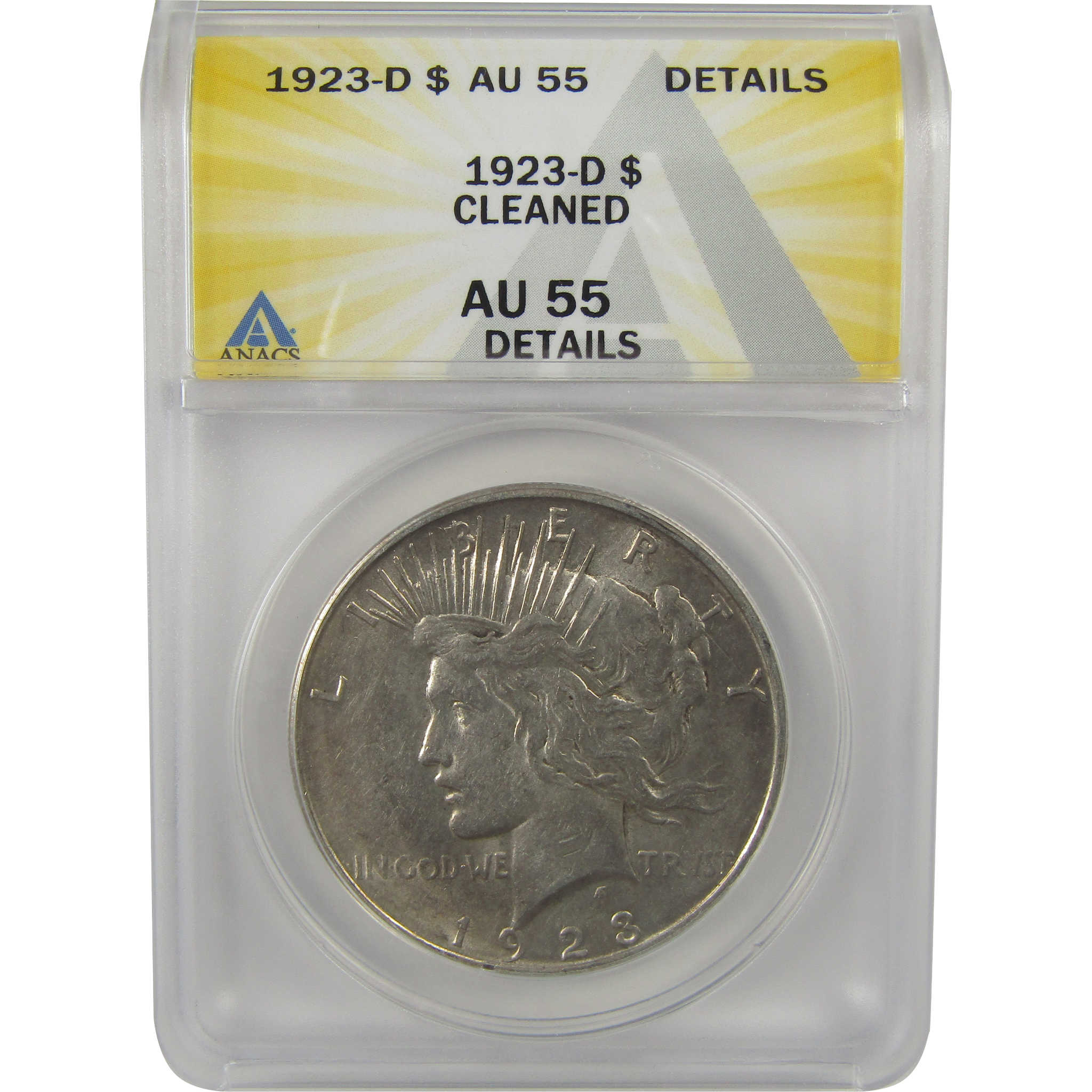1923 D Peace Dollar AU 55 Details ANACS Silver $1 Coin SKU:I22372