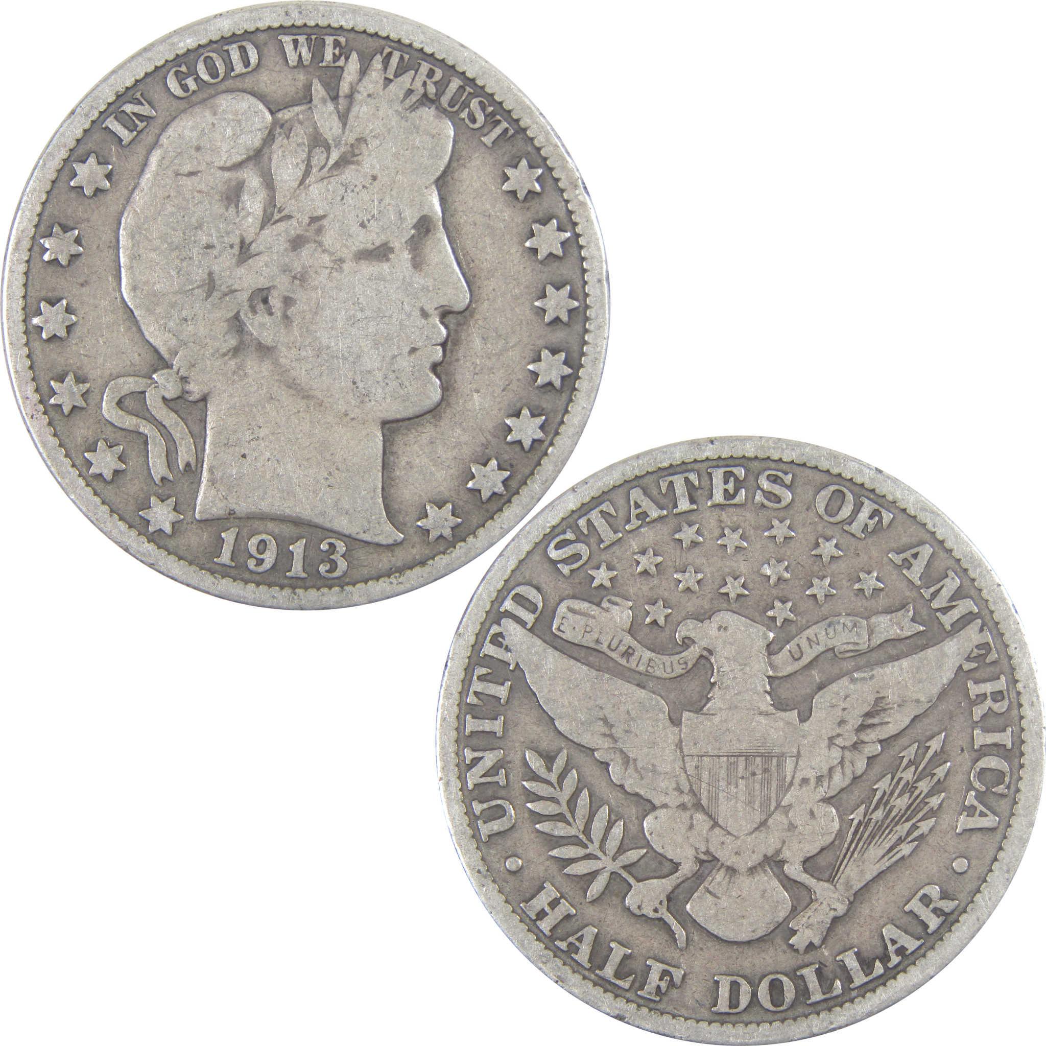 1913 Barber Half Dollar VG Very Good Silver 50c Coin SKU:I16672