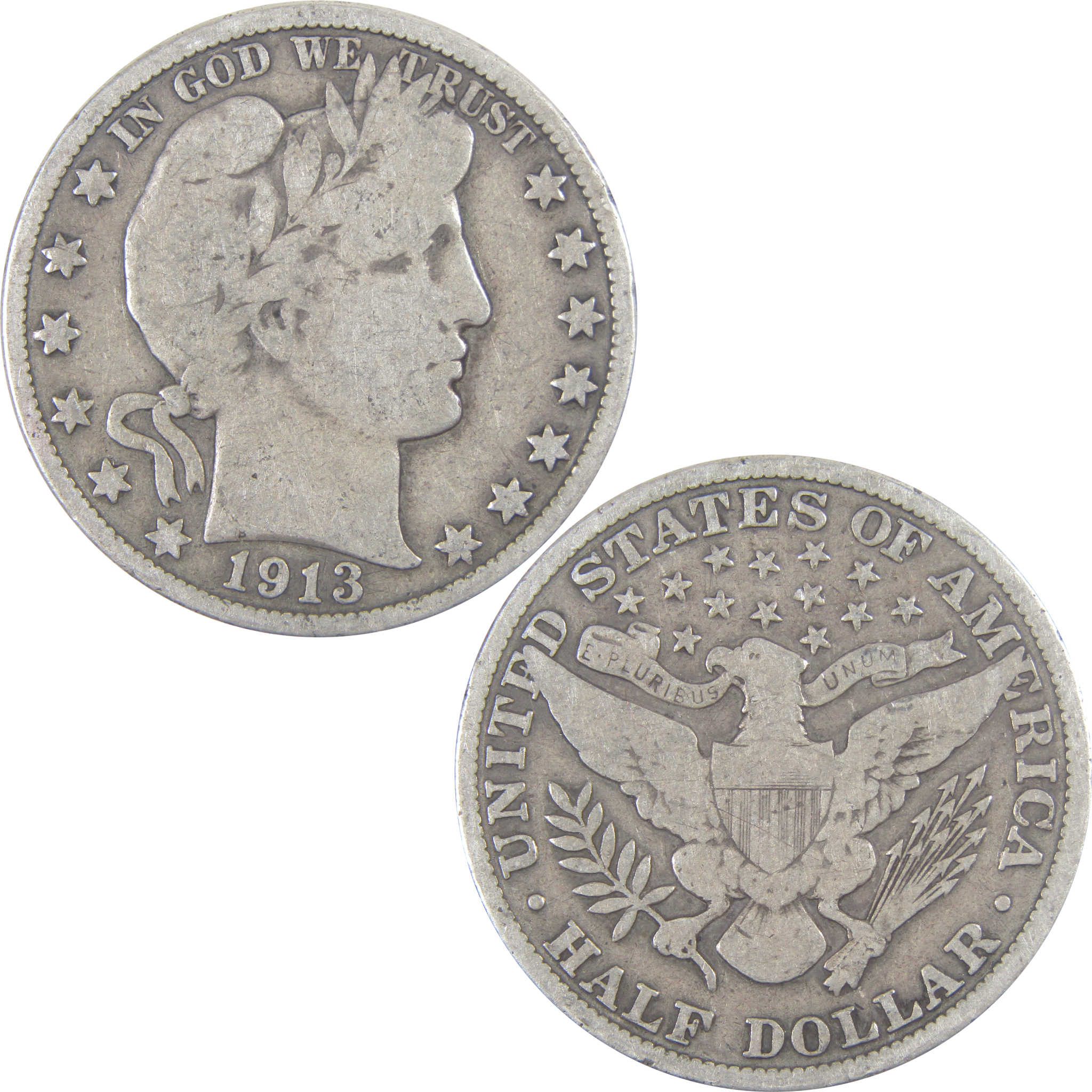1913 Barber Half Dollar VG Very Good Silver 50c Coin SKU:I16672
