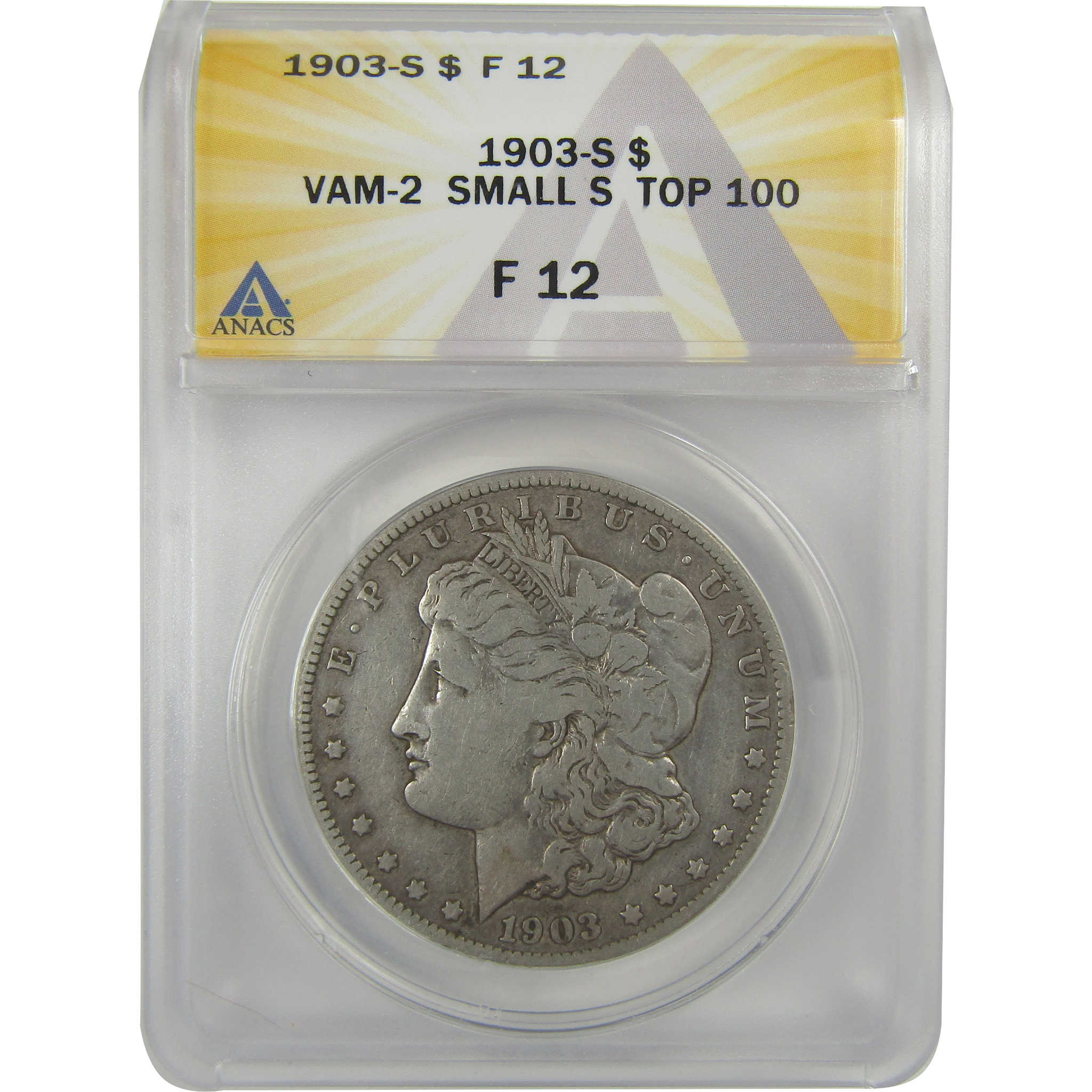 1903 S VAM-2 Small S Top 100 Morgan Dollar F 12 ANACS SKU:I20416 - Morgan coin - Morgan silver dollar - Morgan silver dollar for sale - Profile Coins & Collectibles