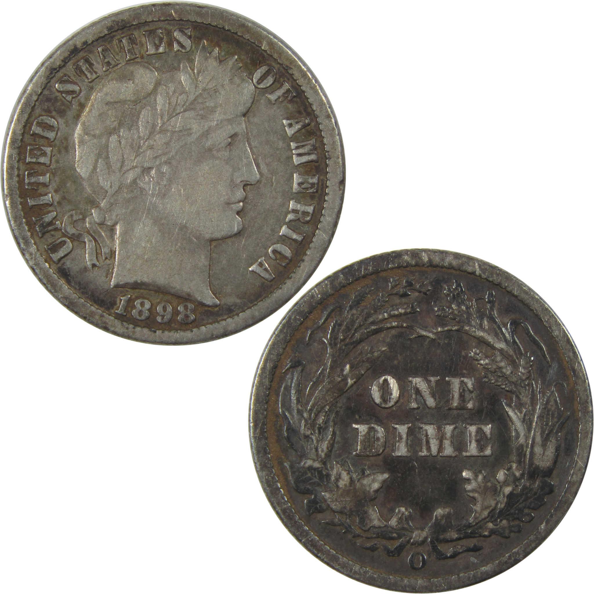 1898 O Barber Silver Dime F Fine 10c Coin Collectible SKU:I24039