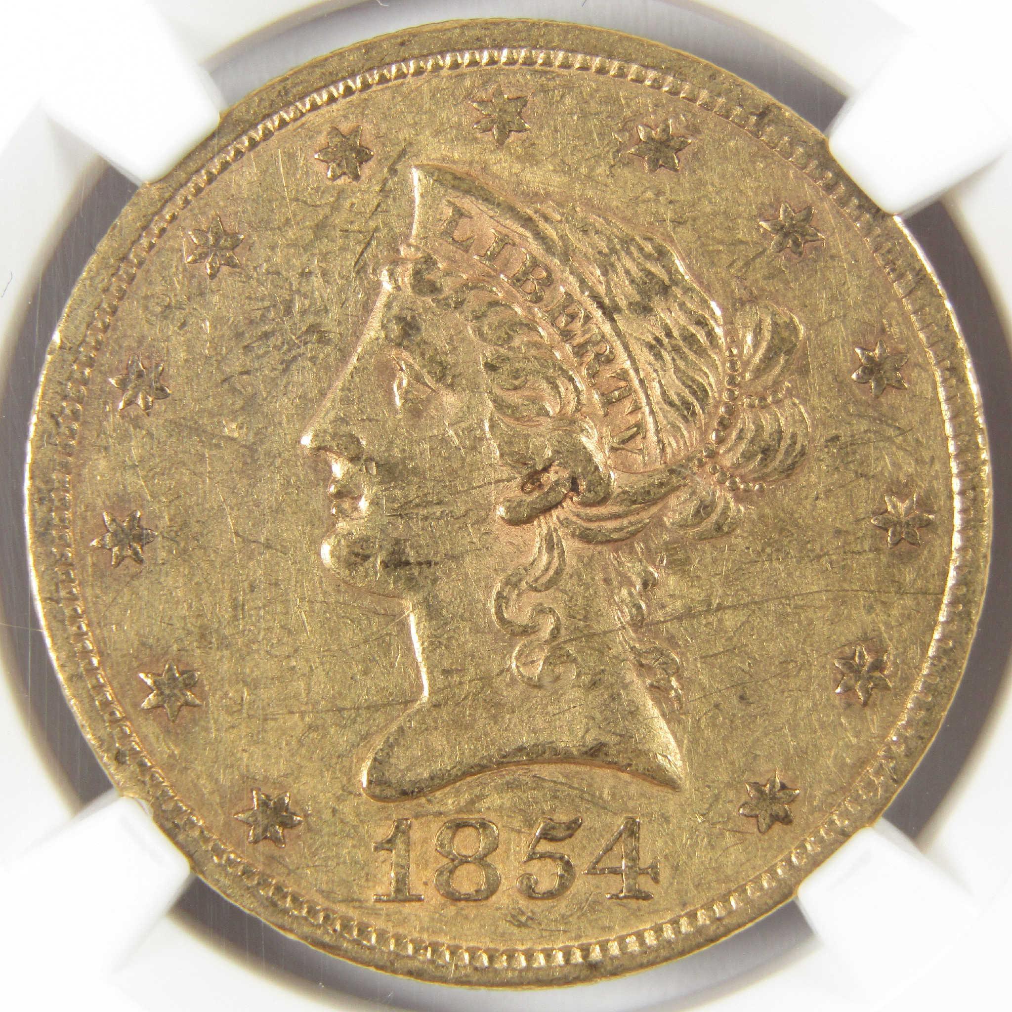 1854 S Liberty Head Gold $10 Eagle AU 55 NGC Coin Collectible
