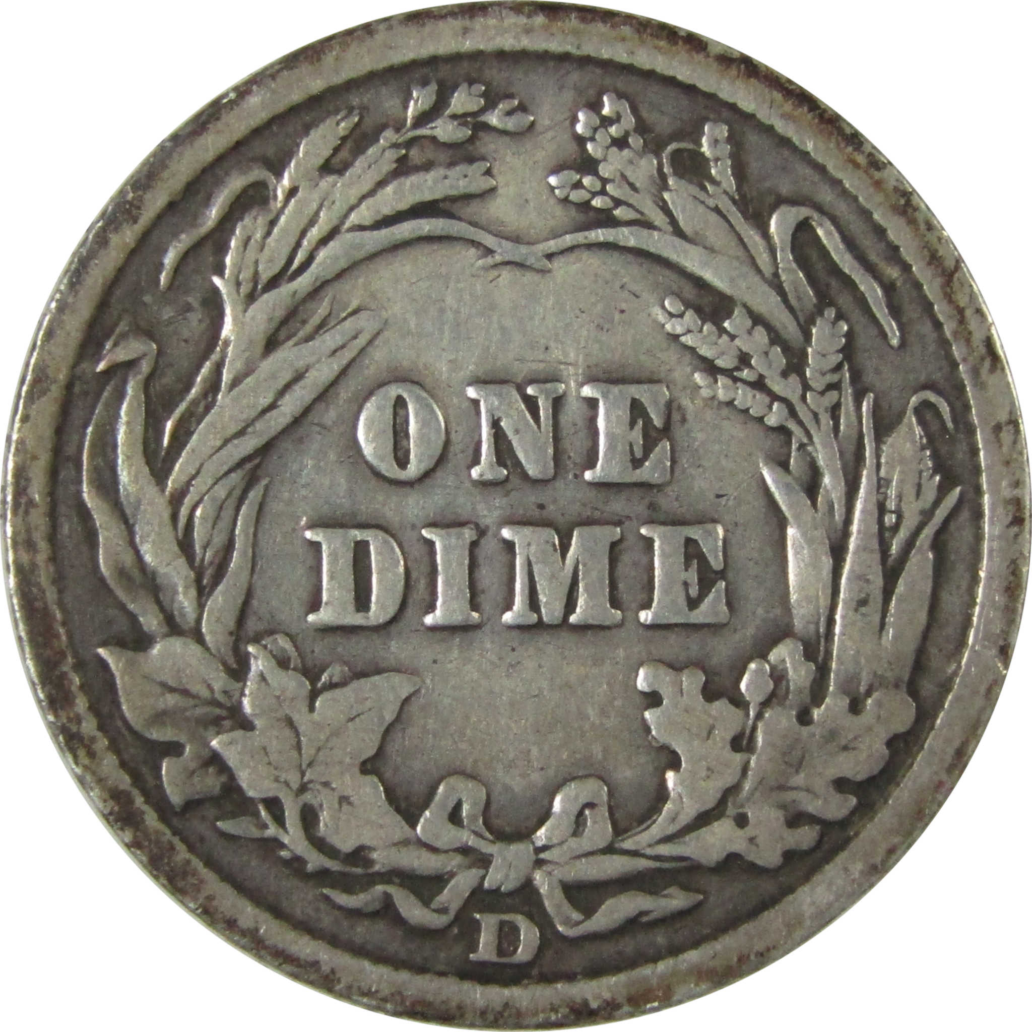 1907 D Barber Silver Dime F Fine Details 10c Coin SKU:CP1016