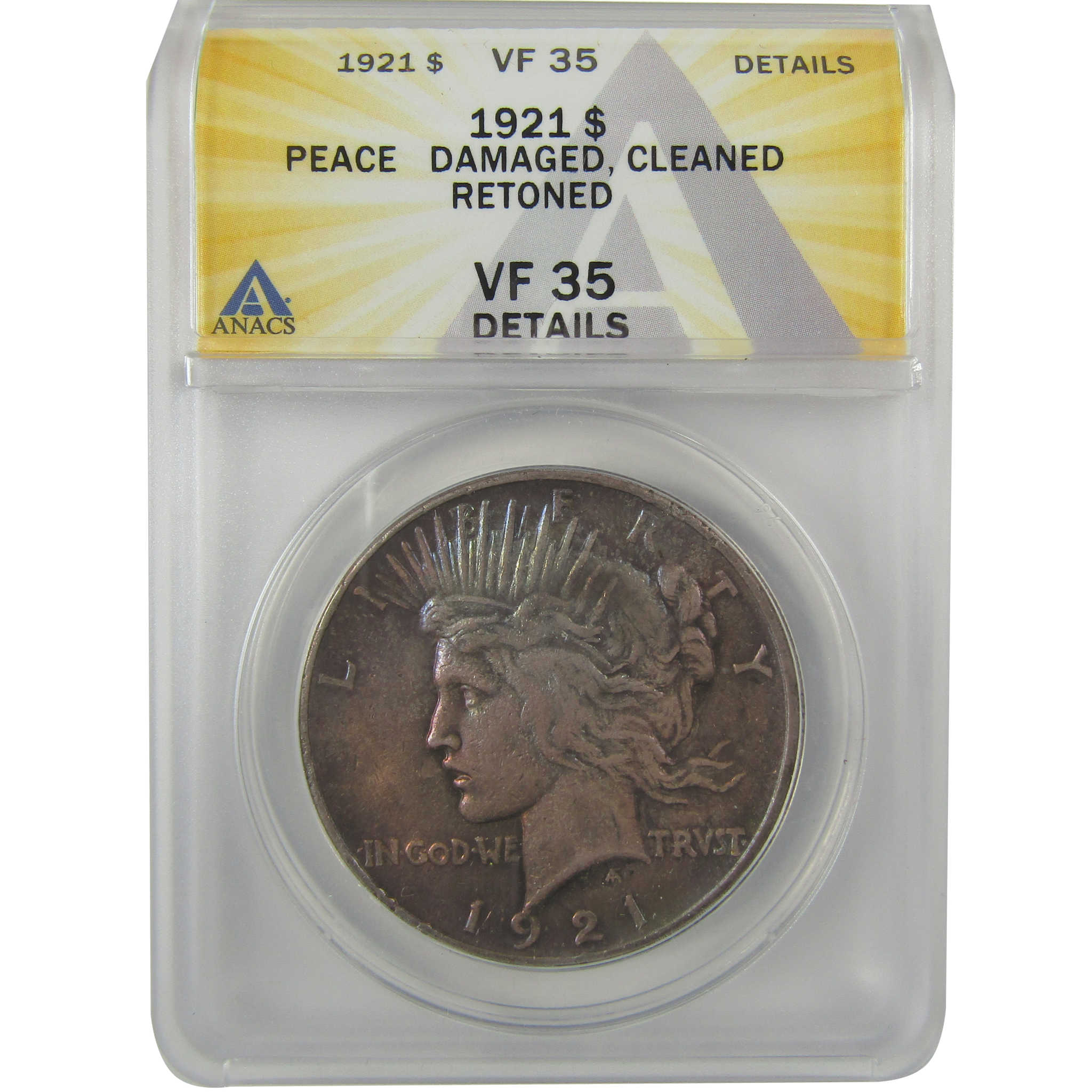 1921 High Relief Peace Dollar VF 35 Details ANACS Silver SKU:I21367