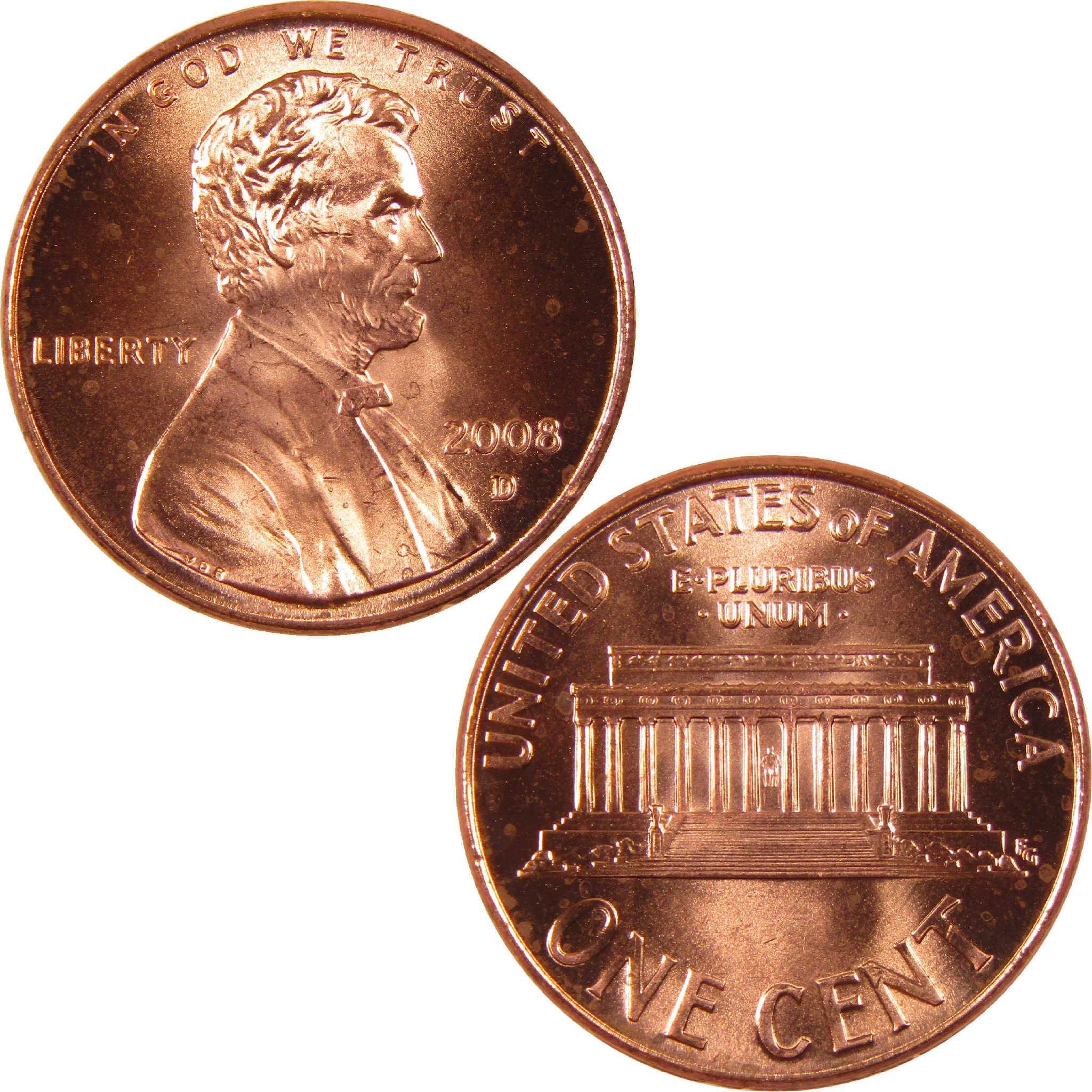 2008 Lincoln cent collectible coin, showing obverse portrait and reverse Lincoln Memorial
