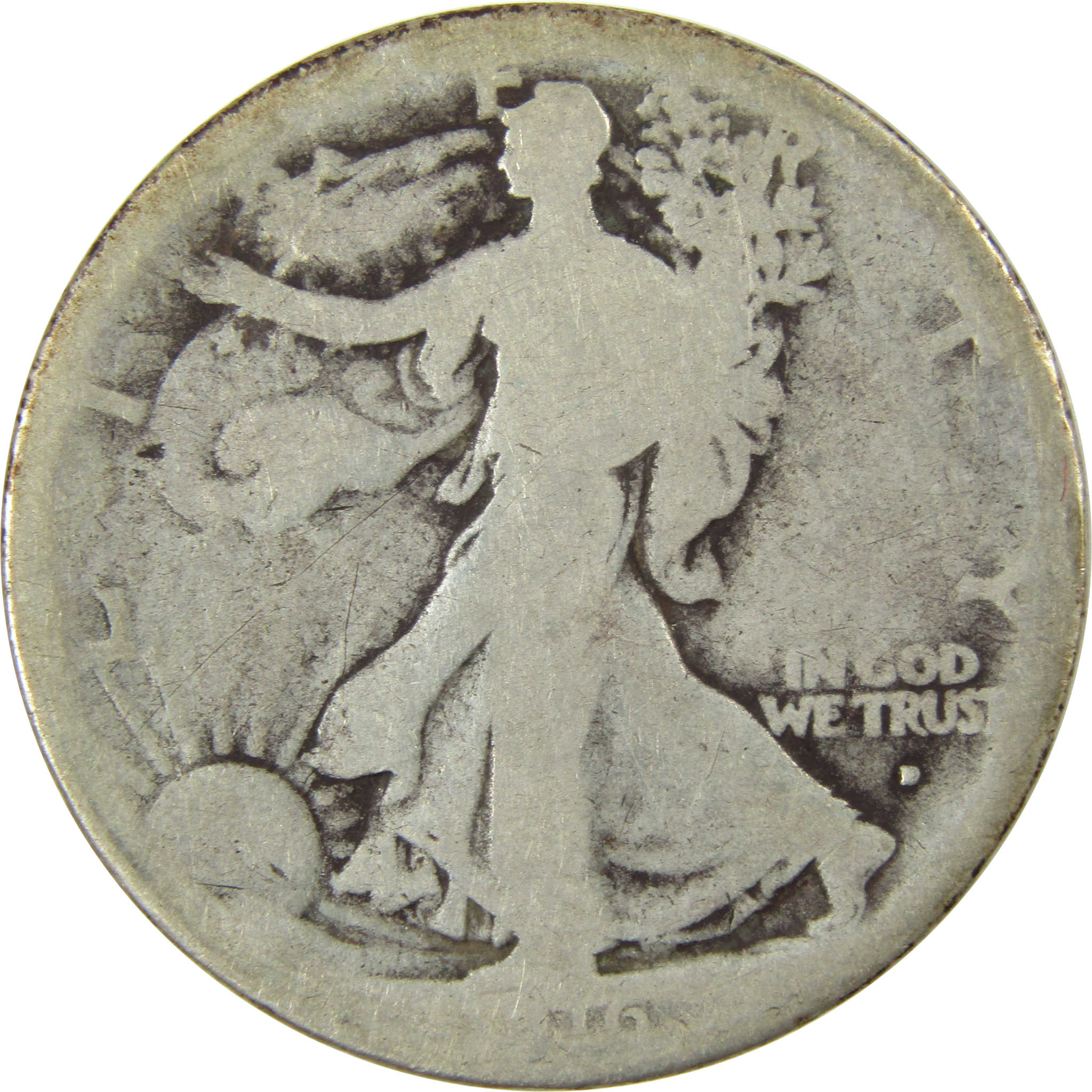 1916 D Liberty Walking Silver Half Dollar AG About Good SKU:I26019