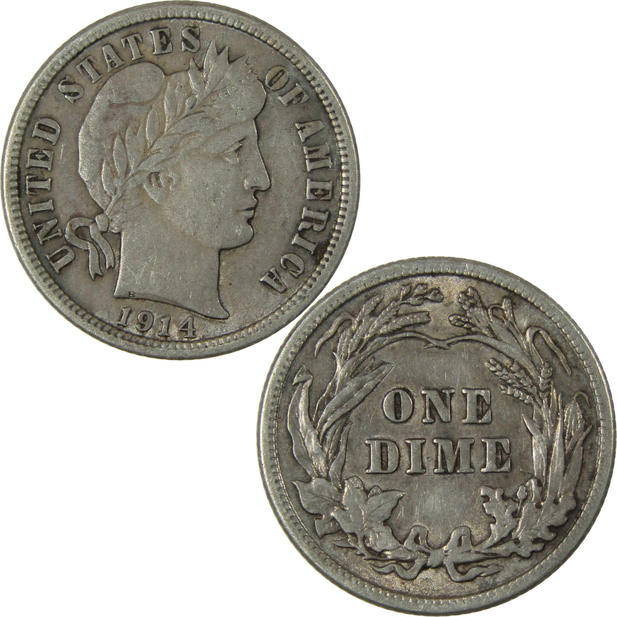 1914 Barber Silver Dime AU About Uncirculated 10c Coin SKU:CP1004