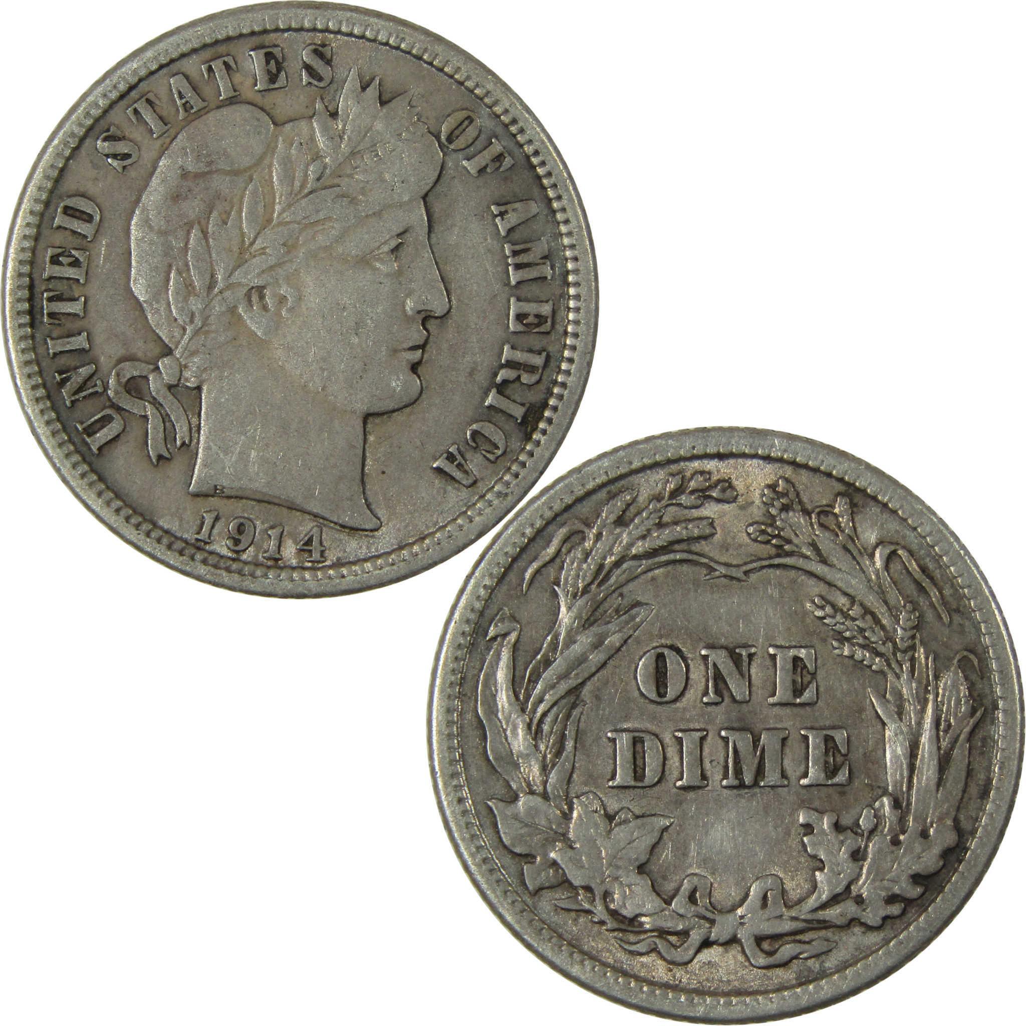 1914 Barber Silver Dime AU About Uncirculated 10c Coin SKU:CP1004