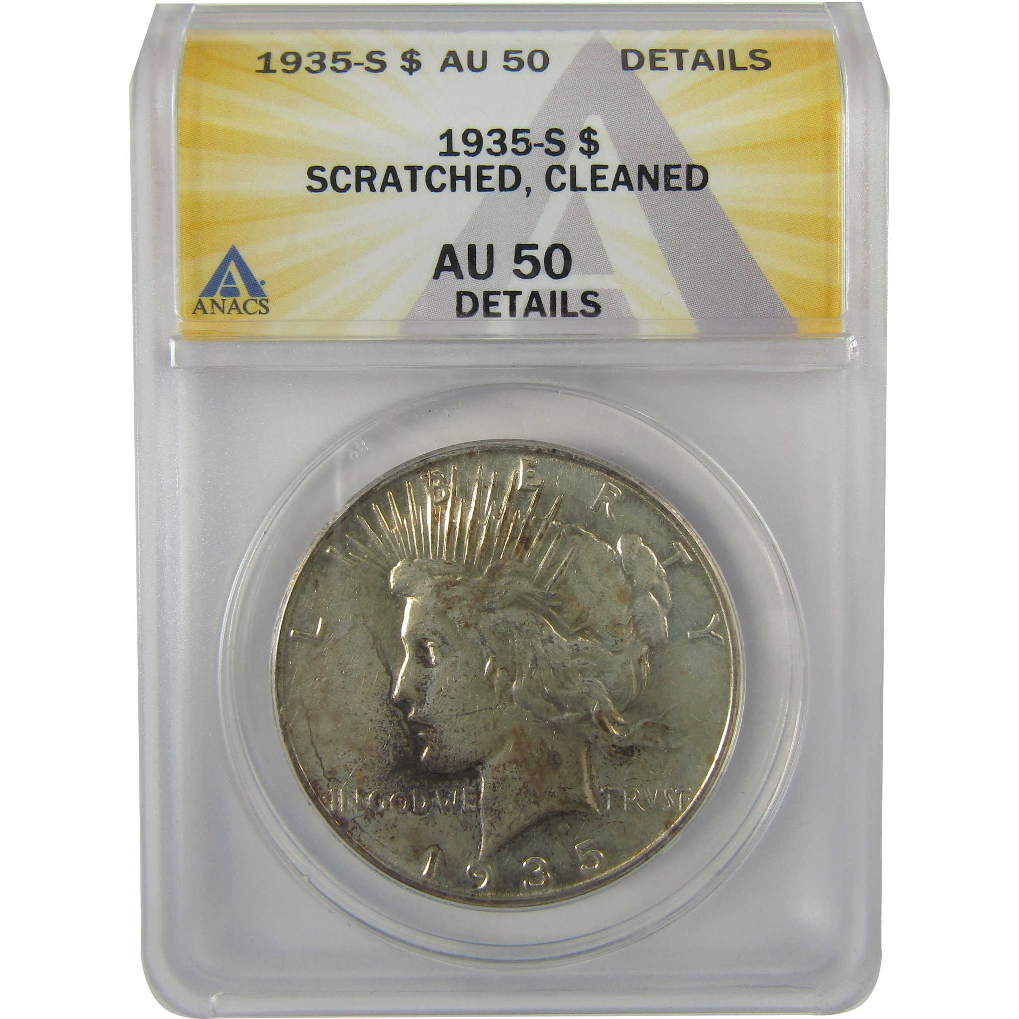 1935 S Peace Dollar AU 50 Details ANACS Silver $1 Coin SKU:I21629