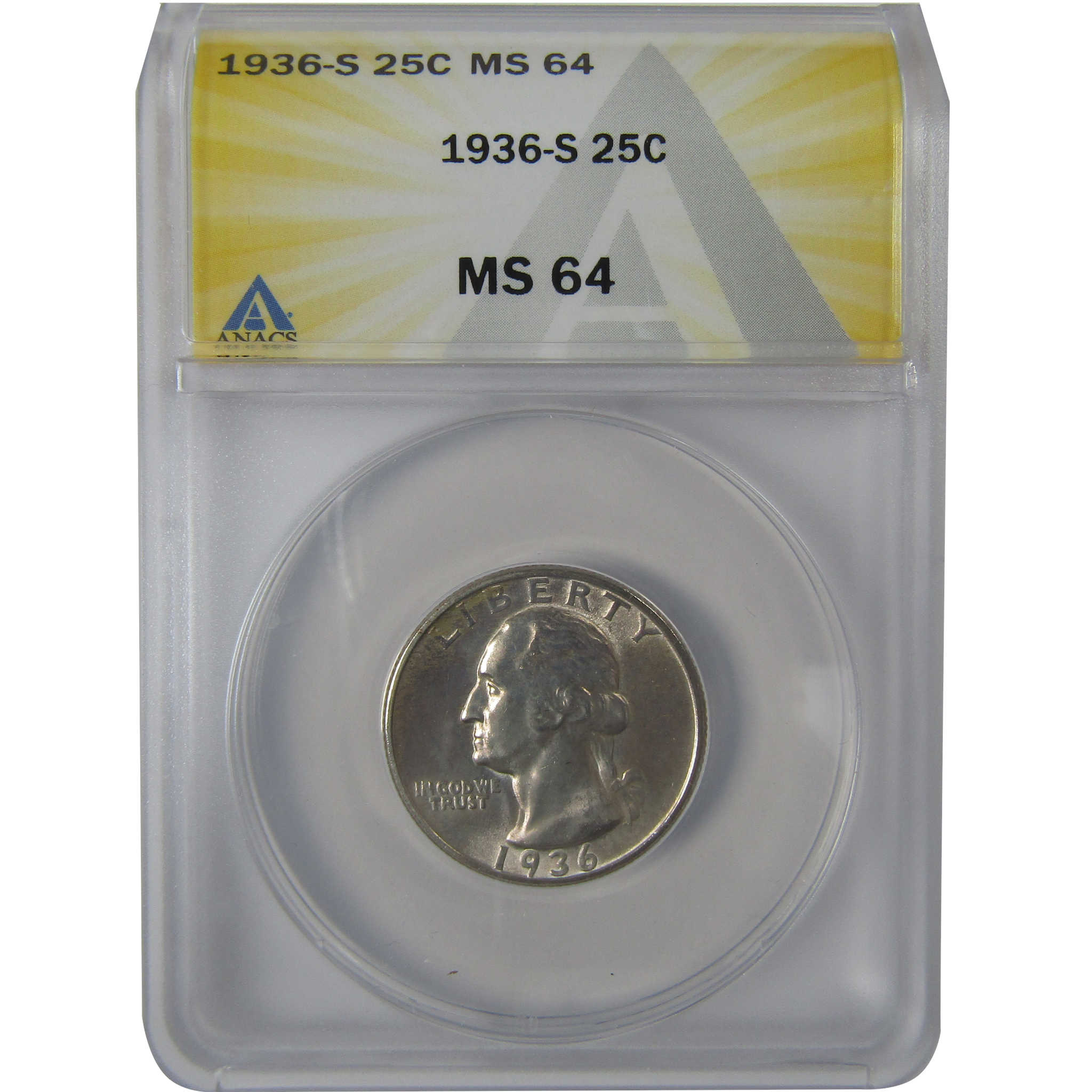 1936 S Washington Quarter MS 64 ANACS Silver Uncirculated SKU:I23624