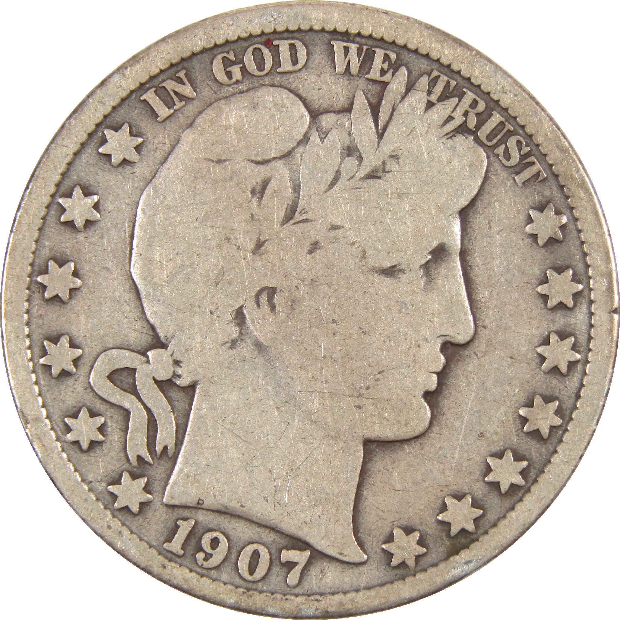 1907 S Barber Half Dollar G Good Silver 50c Coin
