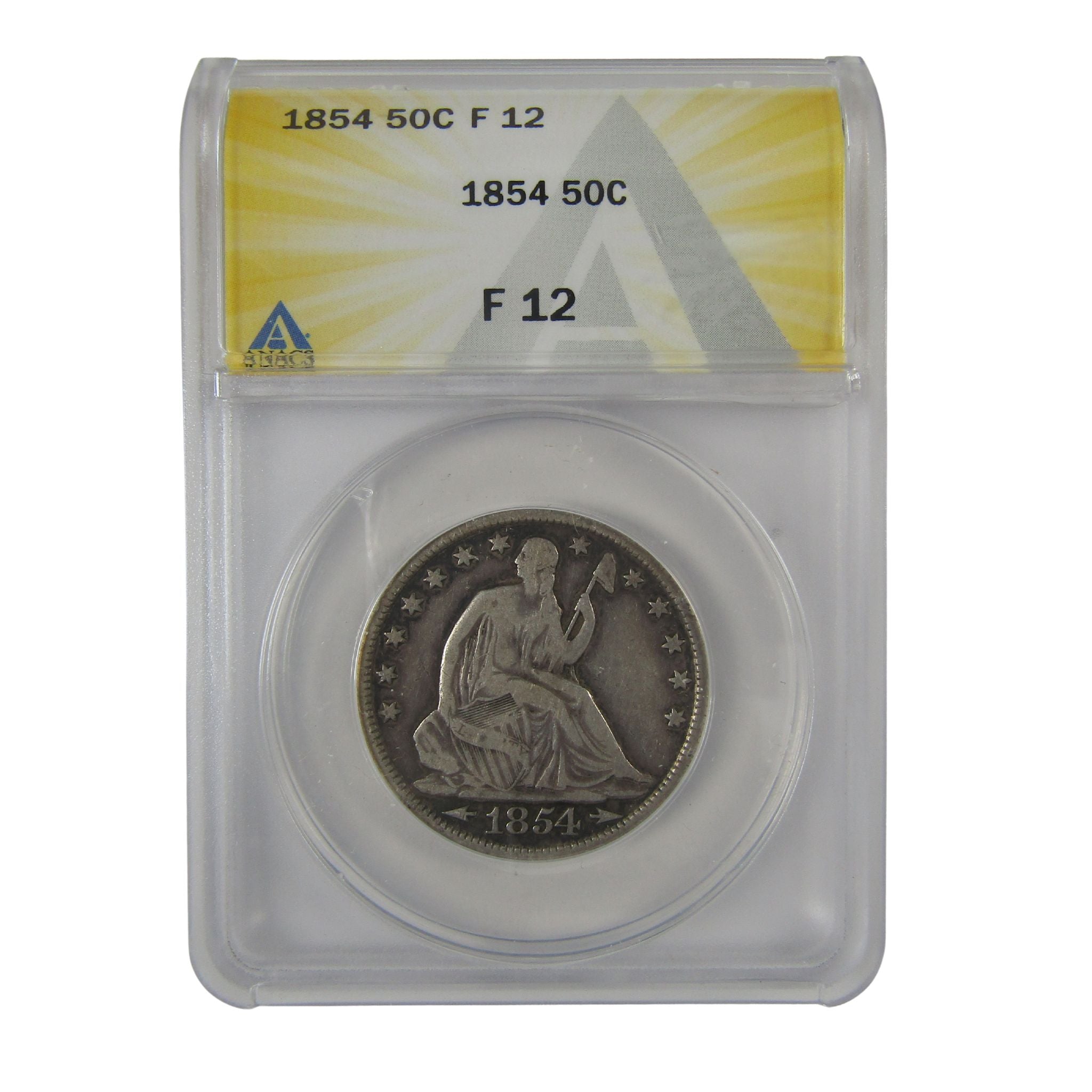 1854 Seated Liberty Half Dollar F 12 ANACS Silver 50c Coin SKU:I23033
