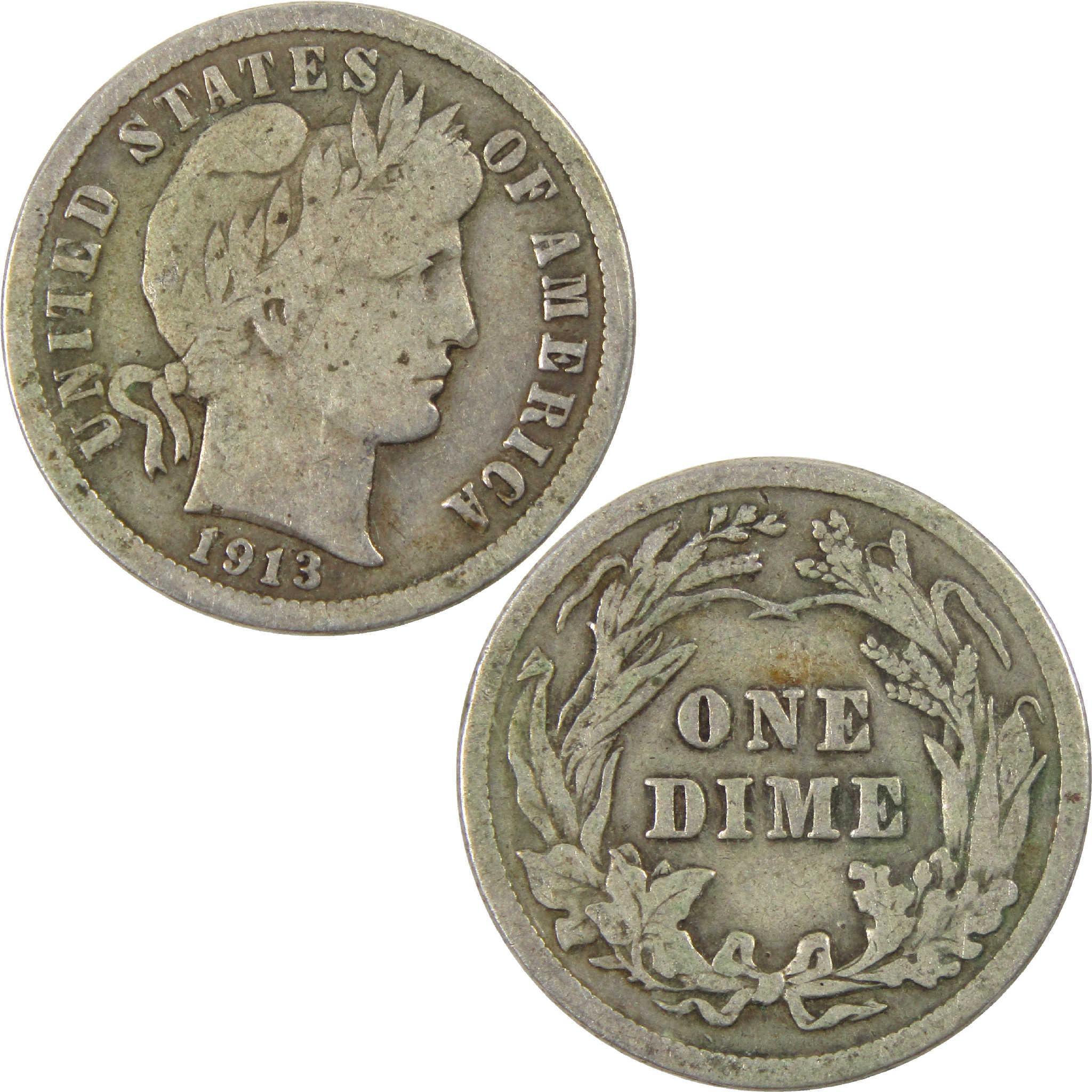 1913 Barber Dime VG Very Good Silver 10c Coin