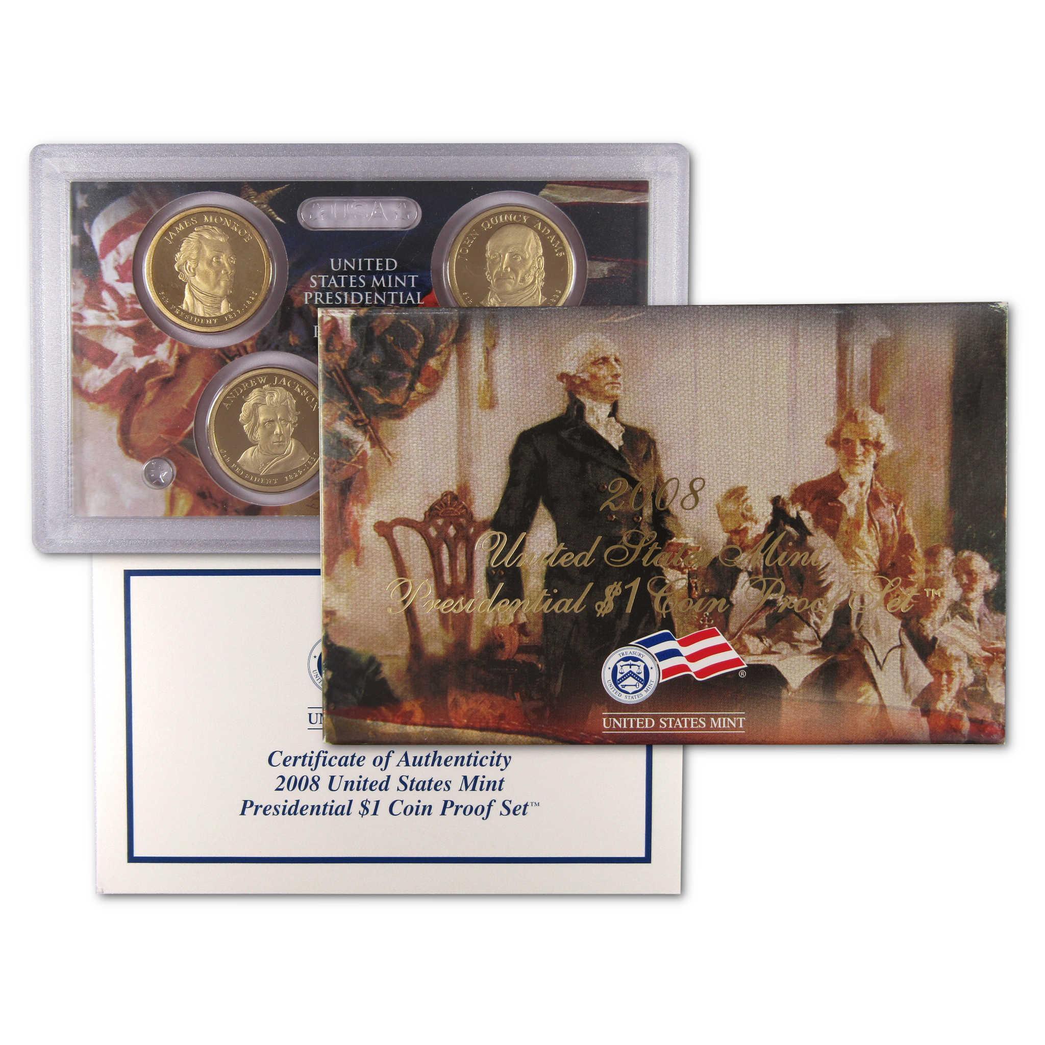 2008 United States Mint Presidential $1 coin proof set with certificate and box