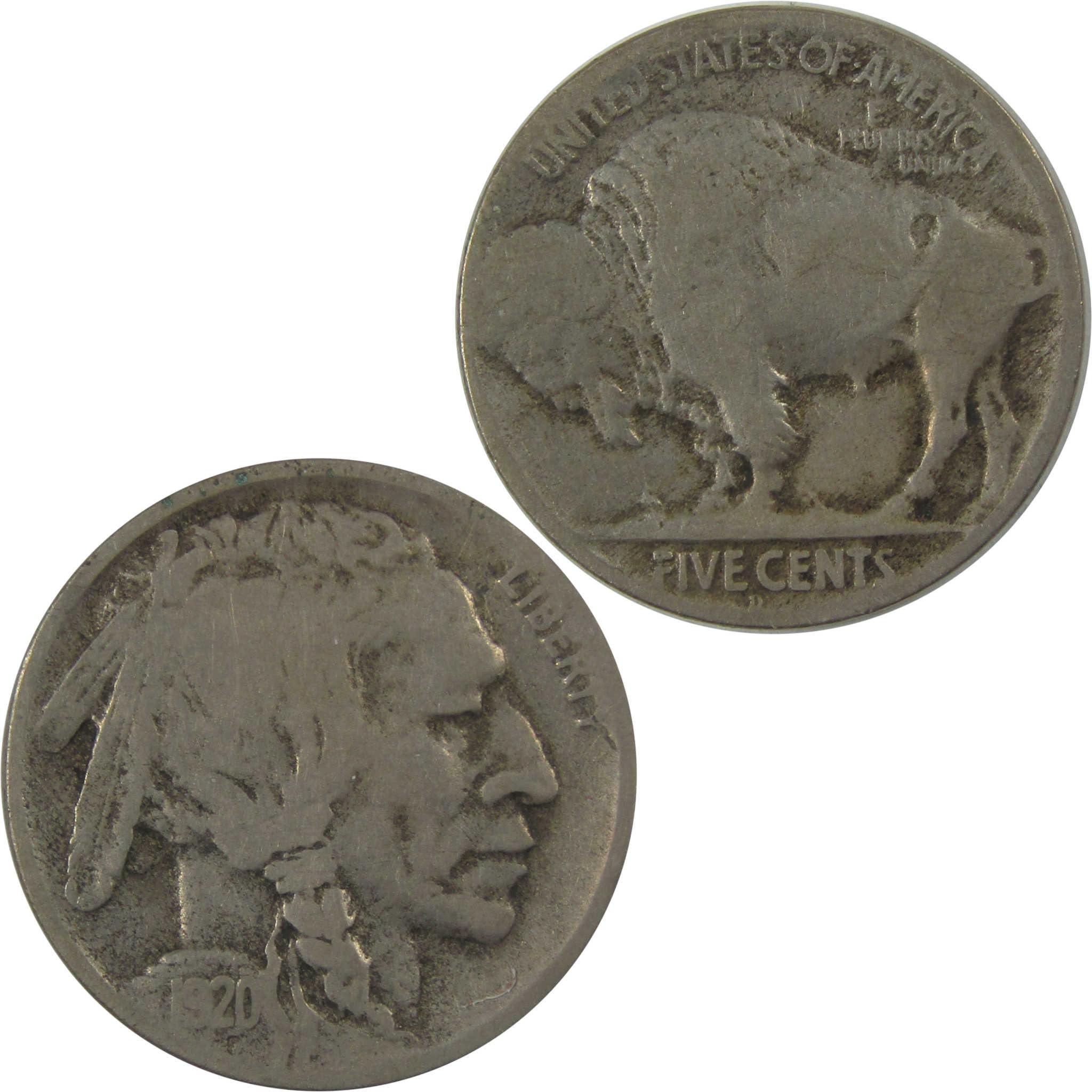 1920 D Indian Head Buffalo Nickel VG Very Good 5c Coin SKU:I23959