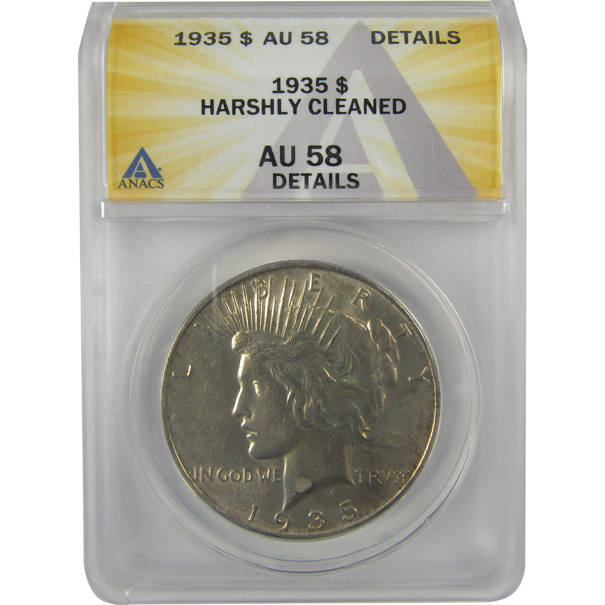 1935 Peace Dollar AU 58 Details ANACS Silver $1 Coin SKU:I21620