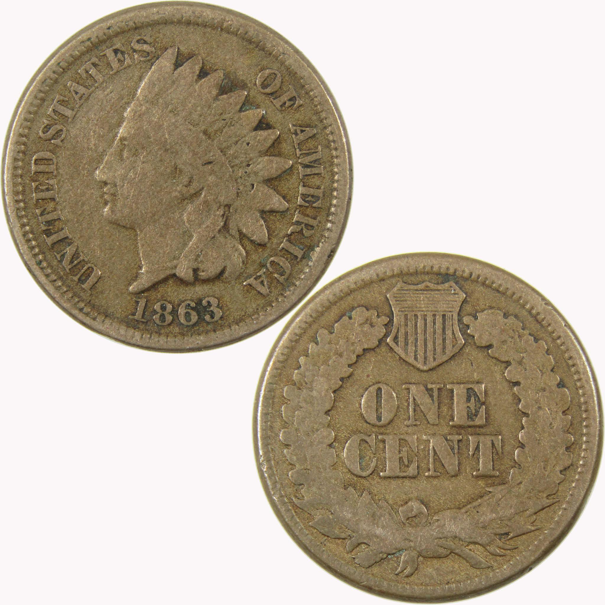 1863 Indian Head Cent VG Very Good Penny 1c Coin SKU:CP1106