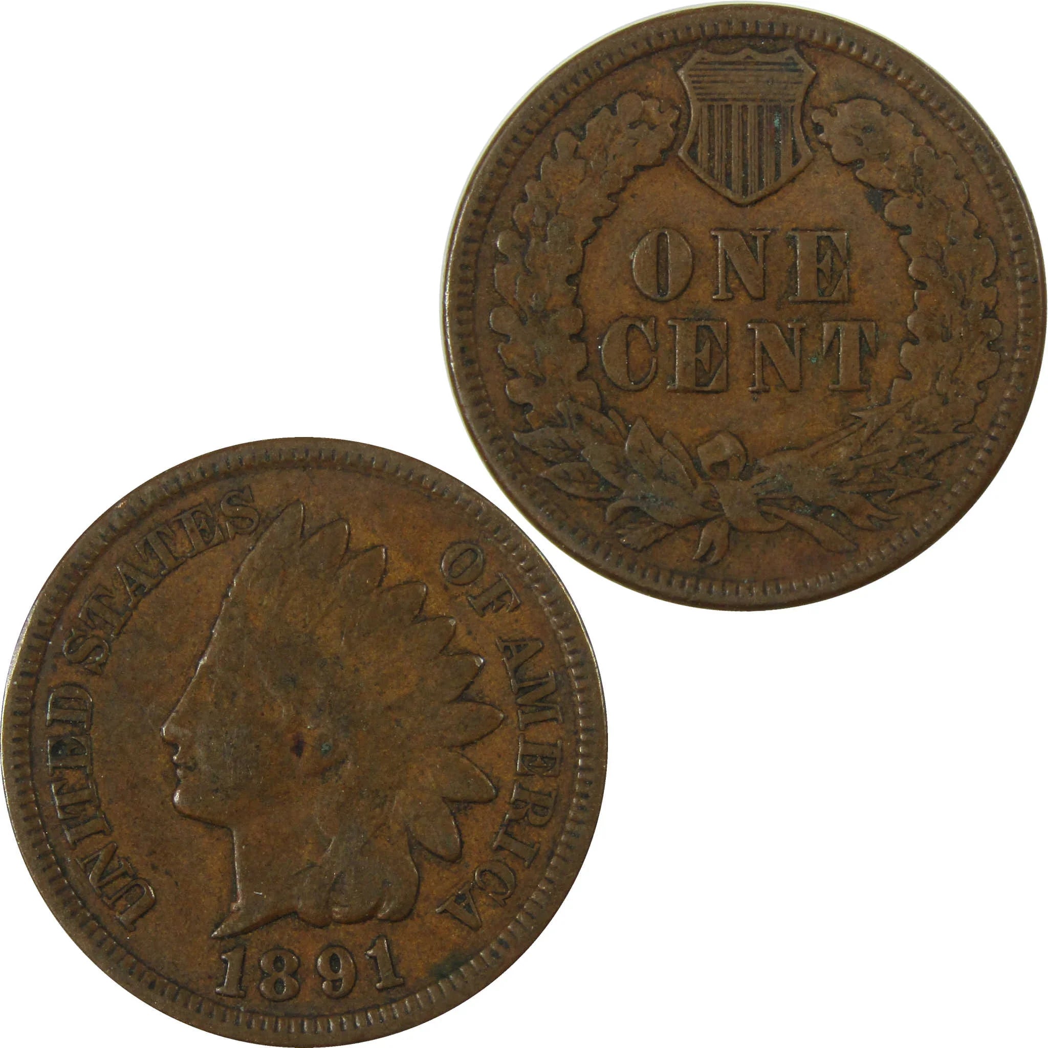 1891 Indian Head Cent F Fine Penny 1c Coin Collectible SKU:I26939