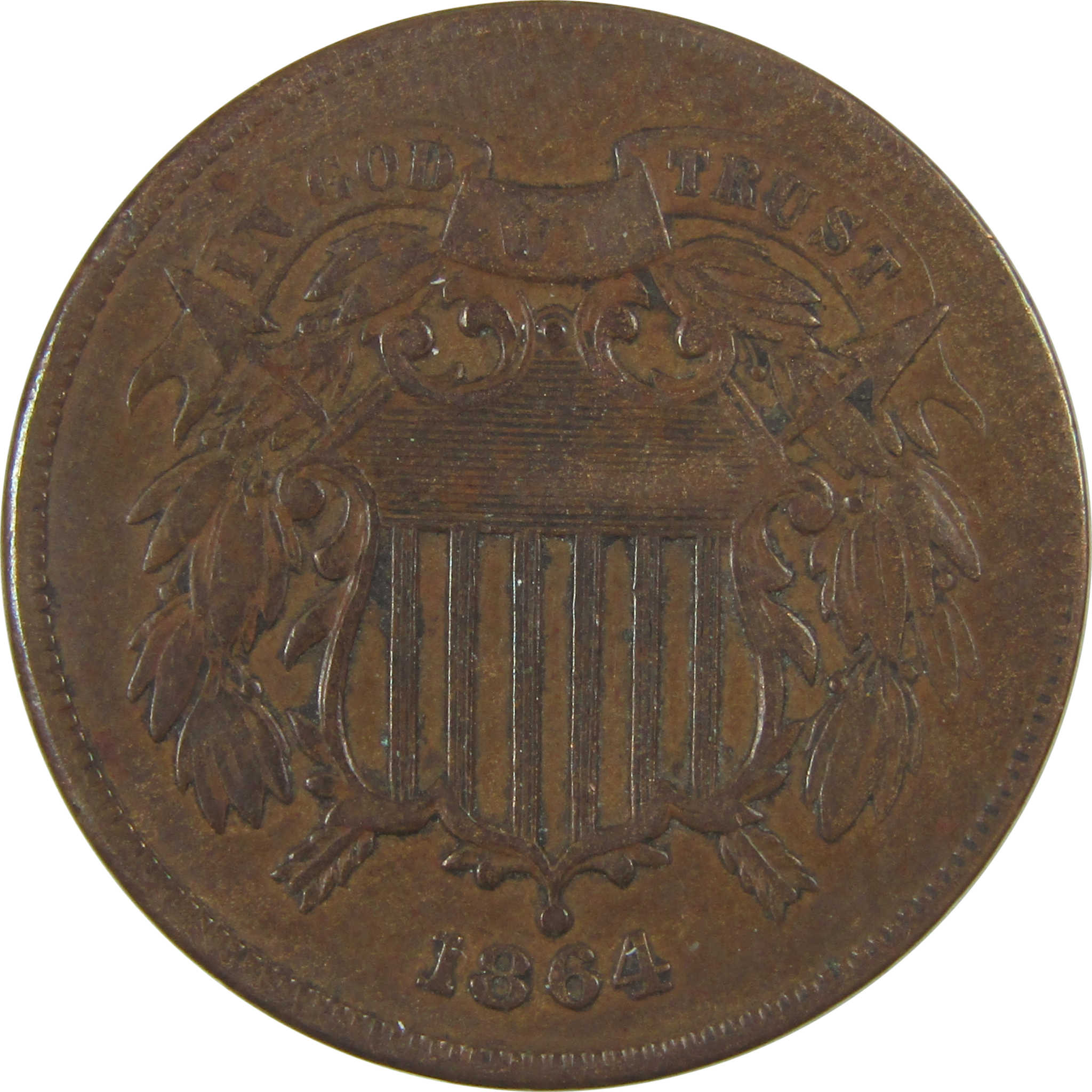 1864 Large Motto Two Cent Piece XF EF Extremely Fine SKU:I19986