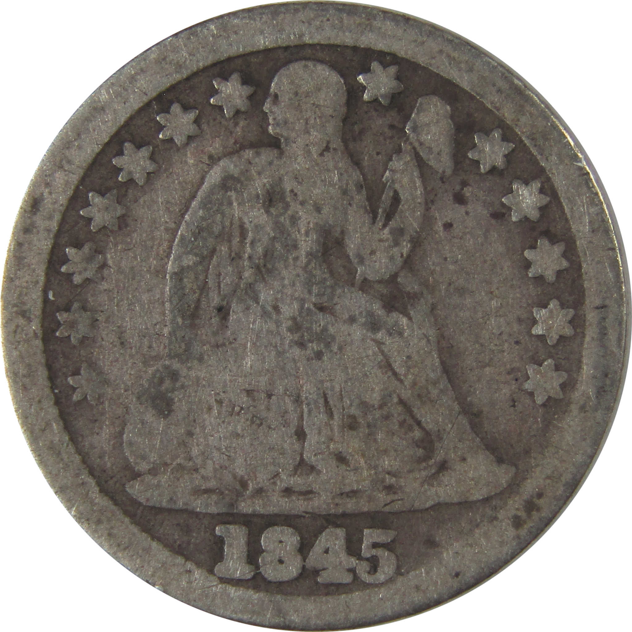 1845 Seated Liberty Dime G Good Silver 10c Coin SKU:I22751
