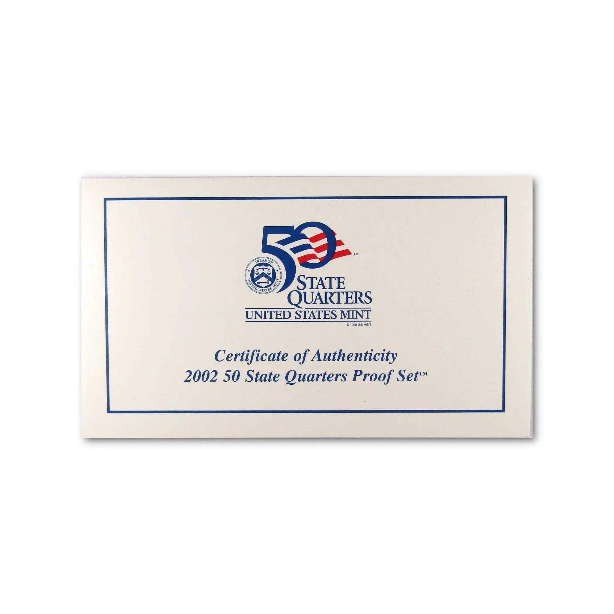 2002 50 State Quarters Proof Set certificate of authenticity from United States Mint