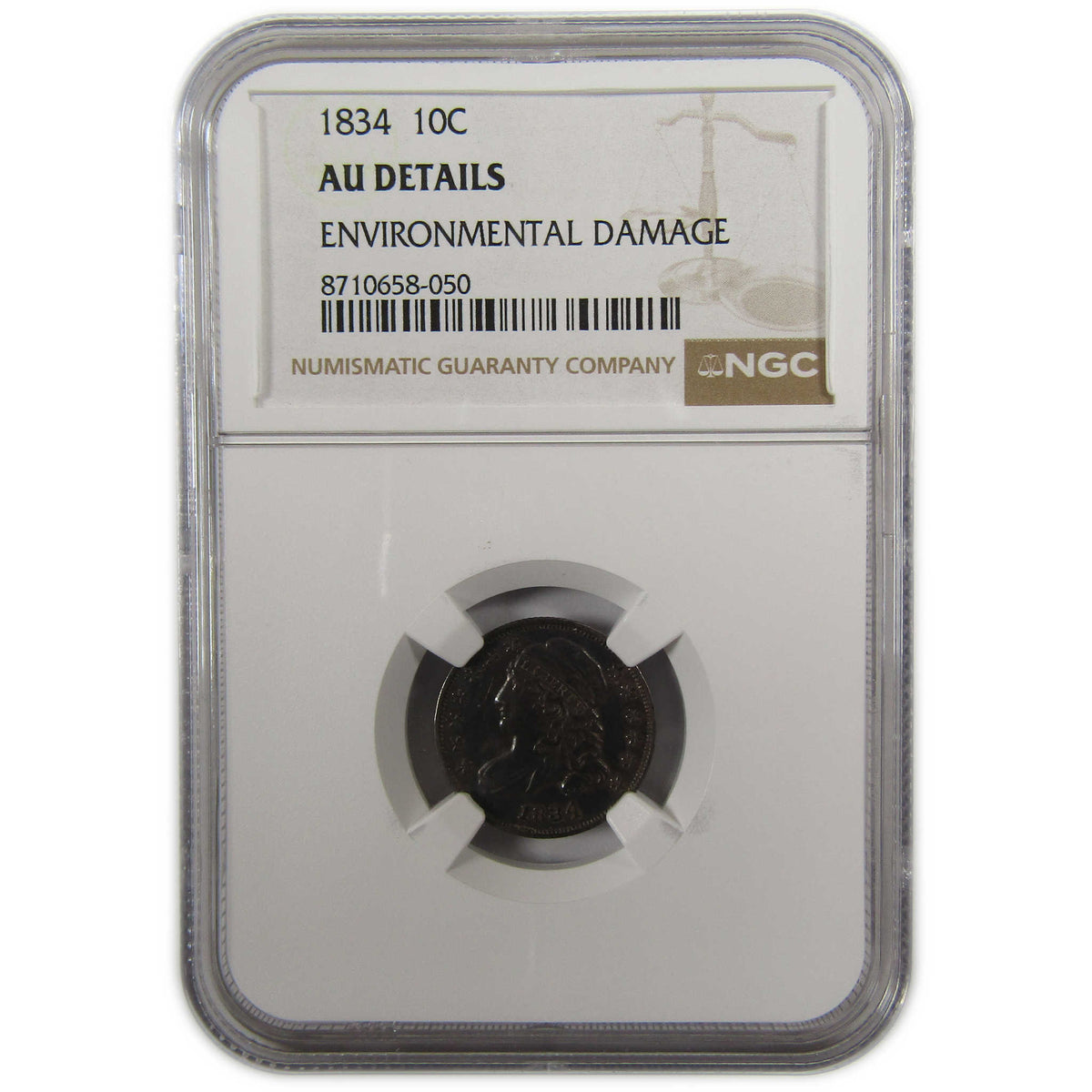 1834 Large 4 Capped Bust Silver Dime AU Details NGC Coin SKU:I29338