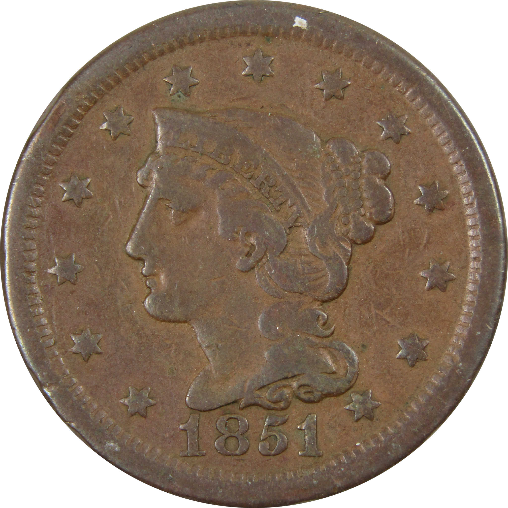 1851 Braided Hair Large Cent Beautiful Coin