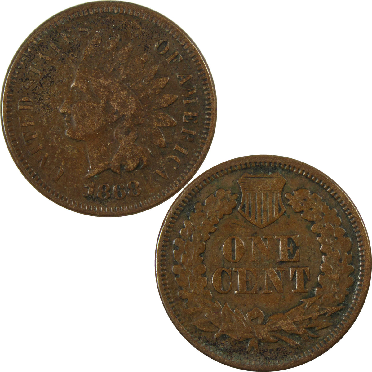 1868 Indian Head Cent F Fine Penny 1c Coin Collectible SKU:I28617