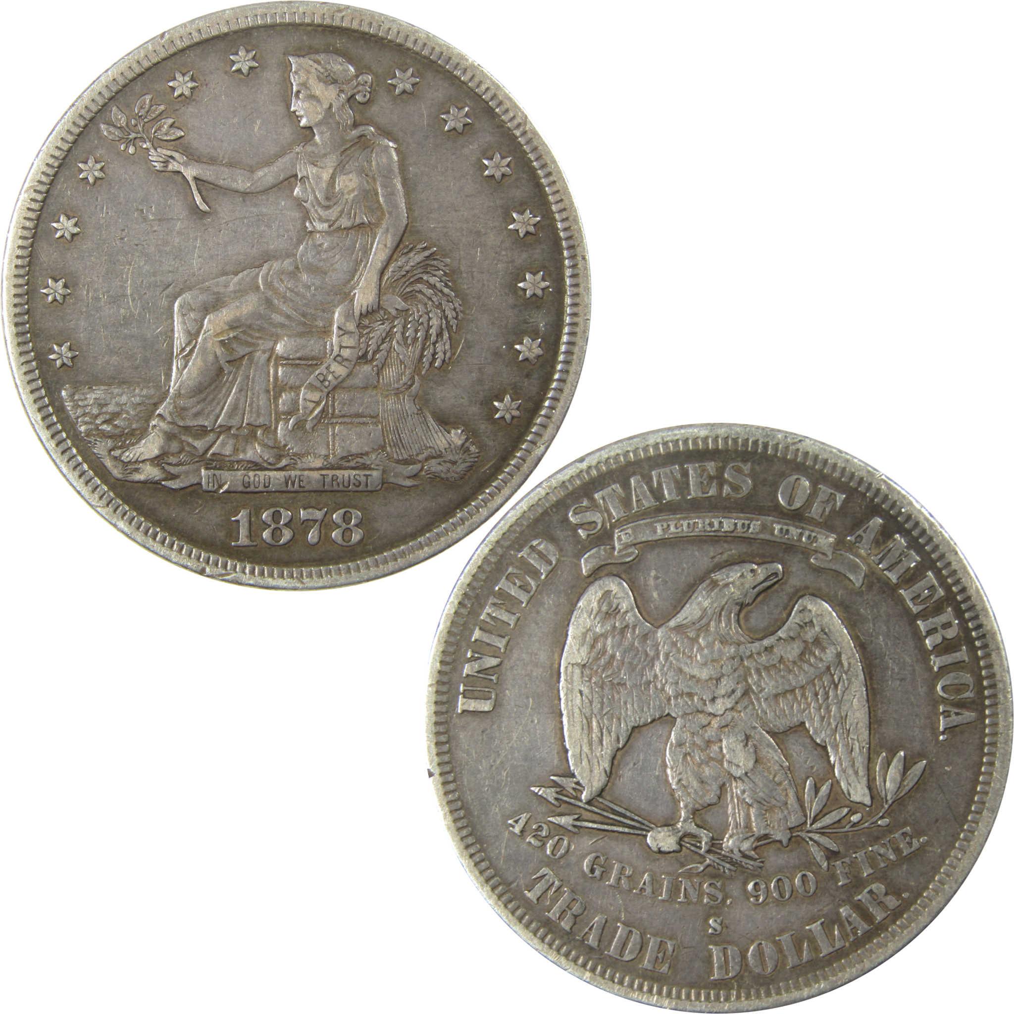 1878 S Trade Silver Dollar XF EF Extremely Fine $1 Coin SKU:I25376