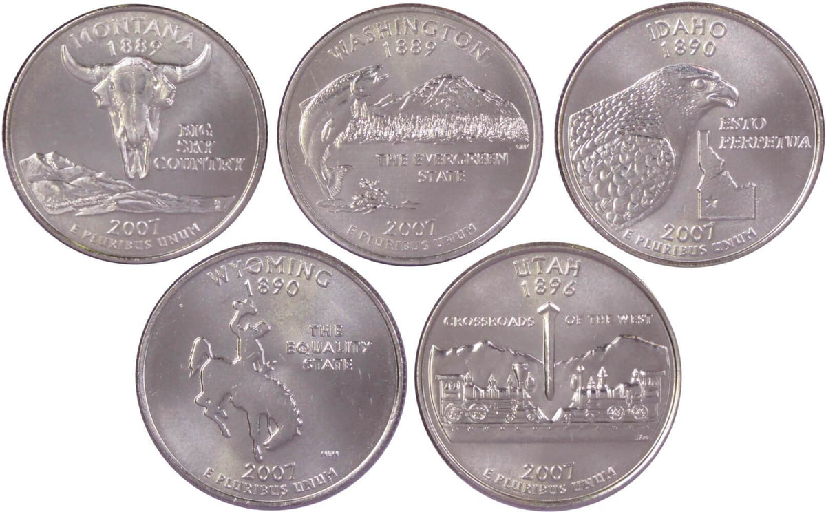 2007 D State Quarter 5 Coin Set Clad Uncirculated Mint State