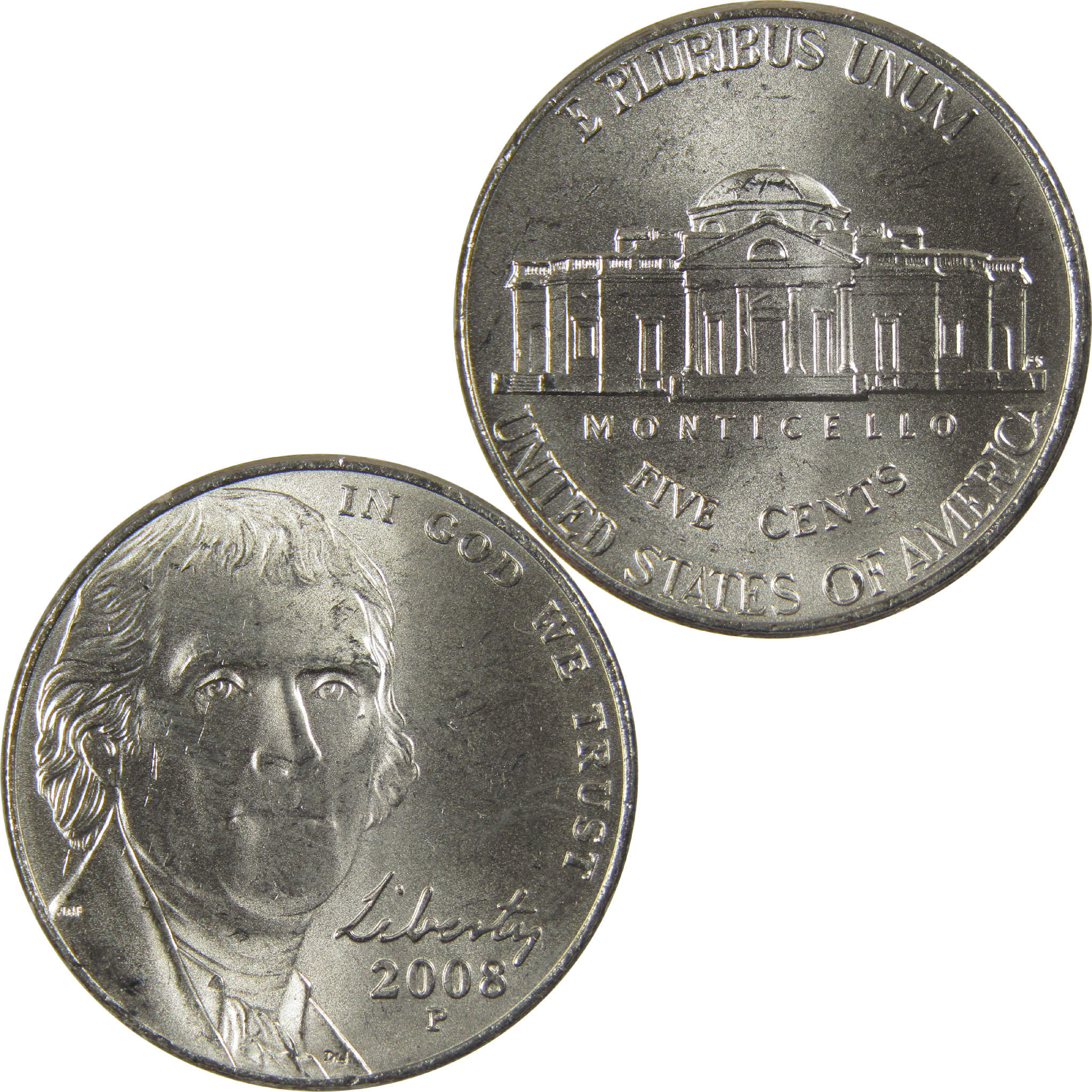 2008 P Jefferson Nickel Uncirculated Mint State 5c Coin Collectible