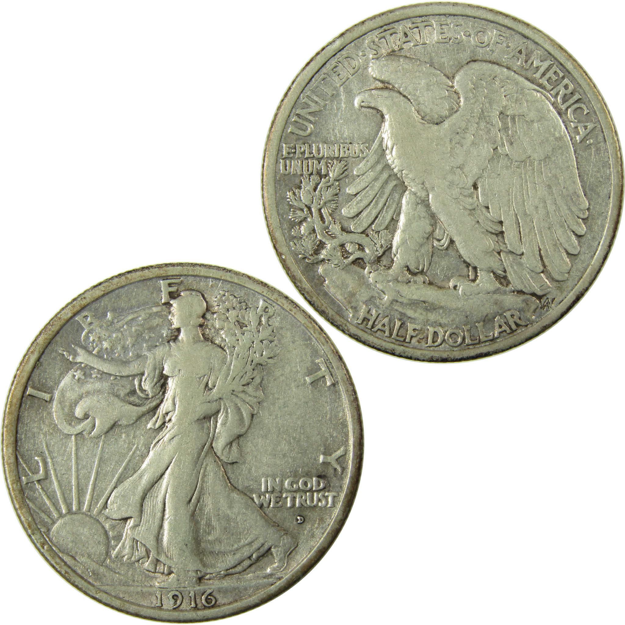 1916 D Liberty Walking Silver Half Dollar VF Very Fine SKU:I27505