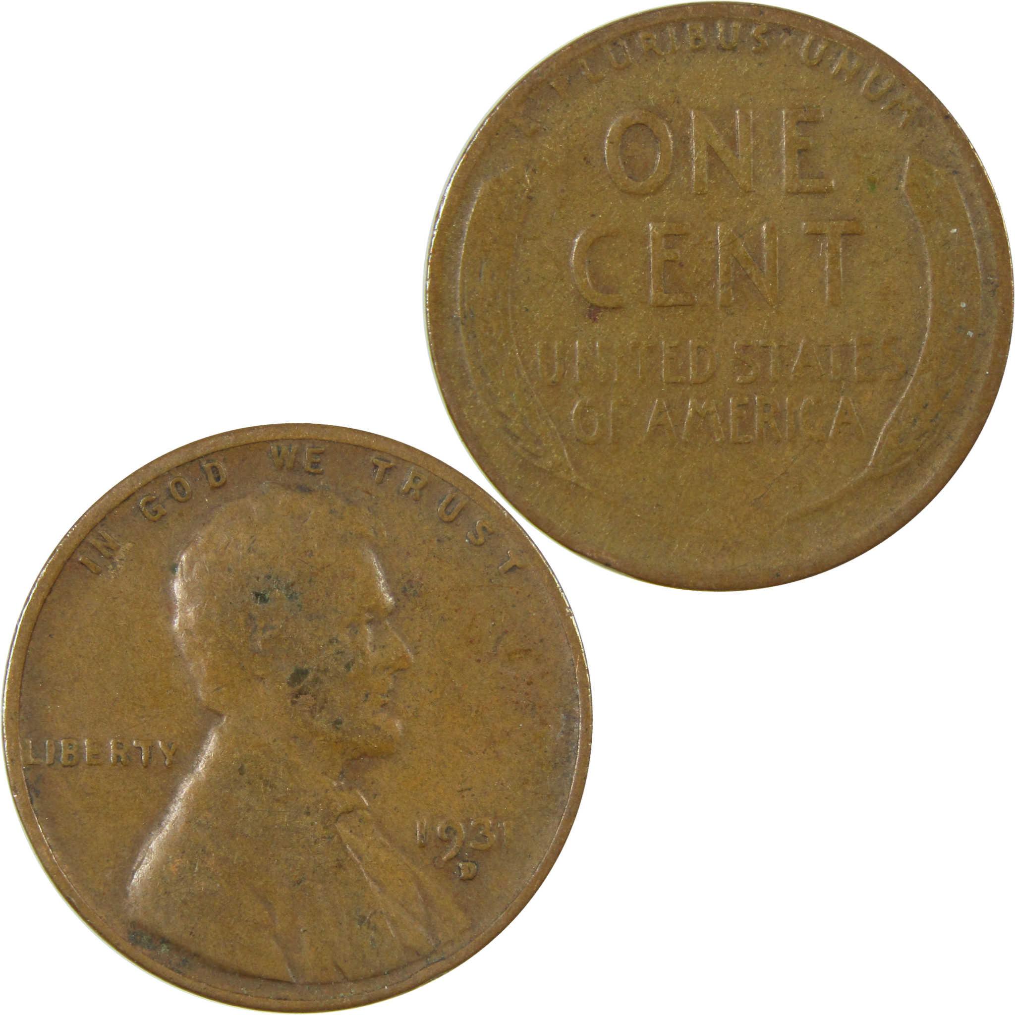 1931 D Lincoln Wheat Cent F Fine Penny 1c Coin Collectible SKU:I26797