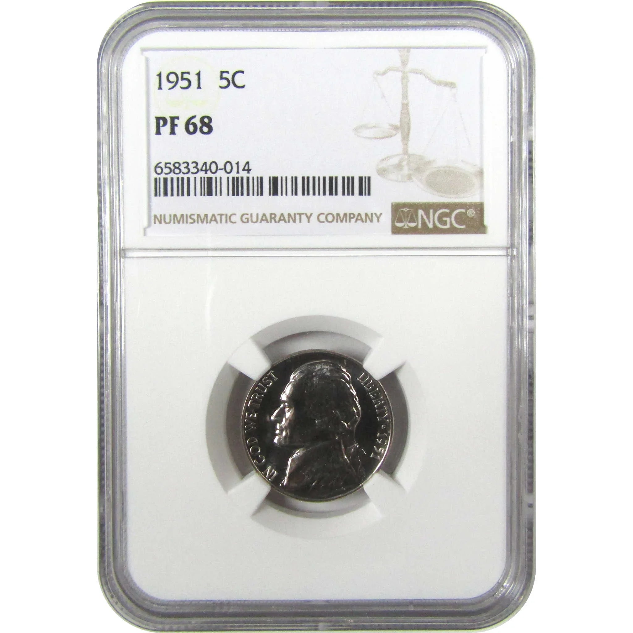 1951 Jefferson Nickel PF 68 NGC Proof 5c Coin Collectible SKU:I27334