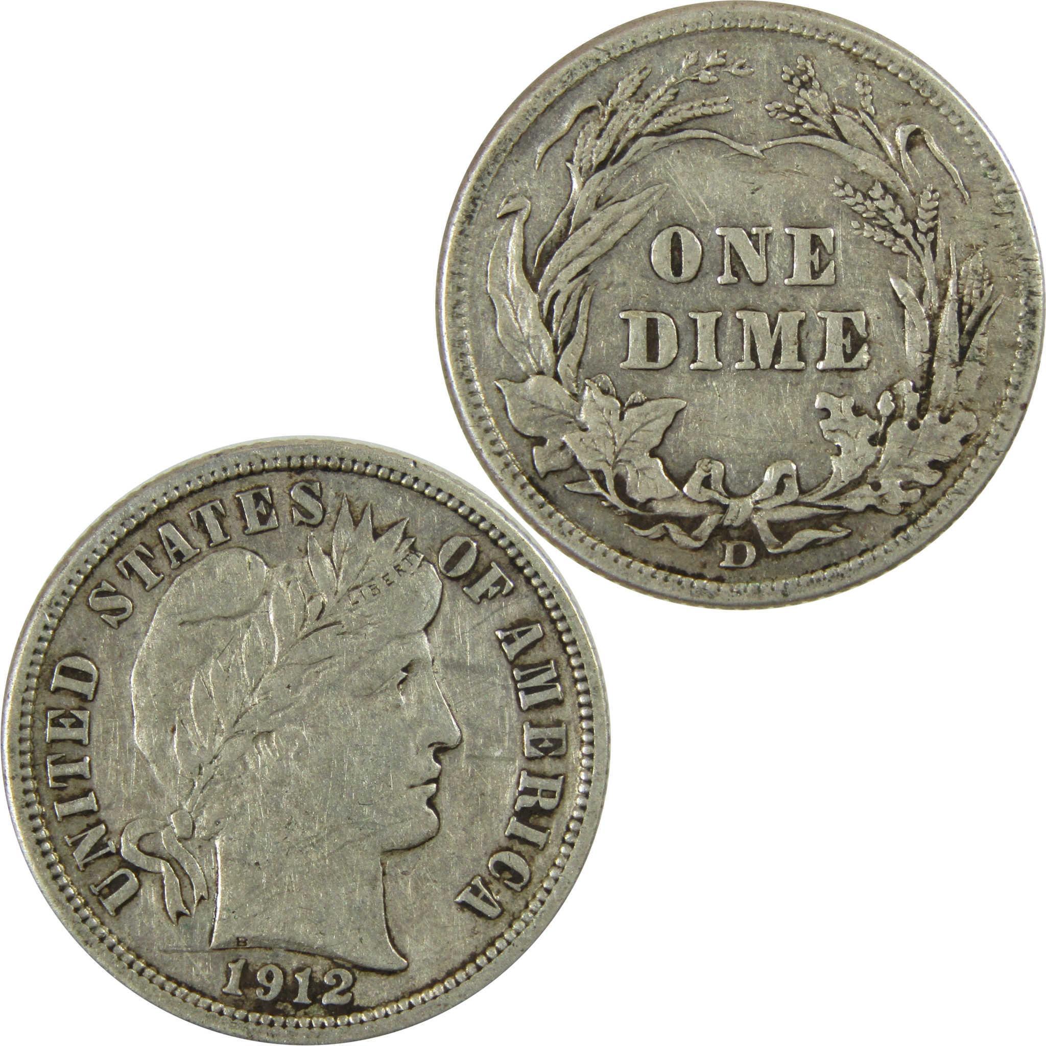 1912 D Barber Silver Dime XF EF Extremely Fine 10c Coin SKU:CP693