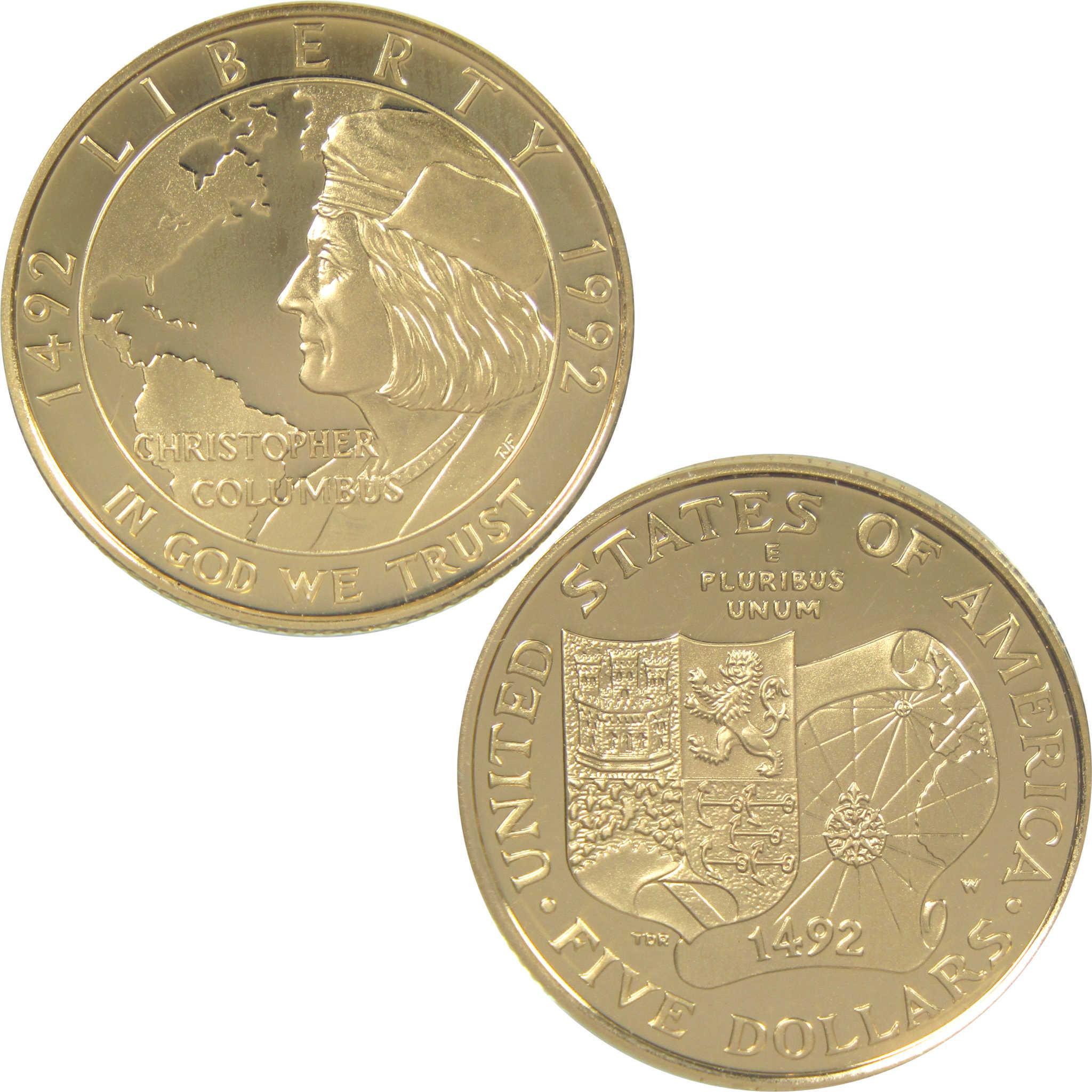 1992 W Christopher Columbus Commemorative Gold Proof $5 Coin