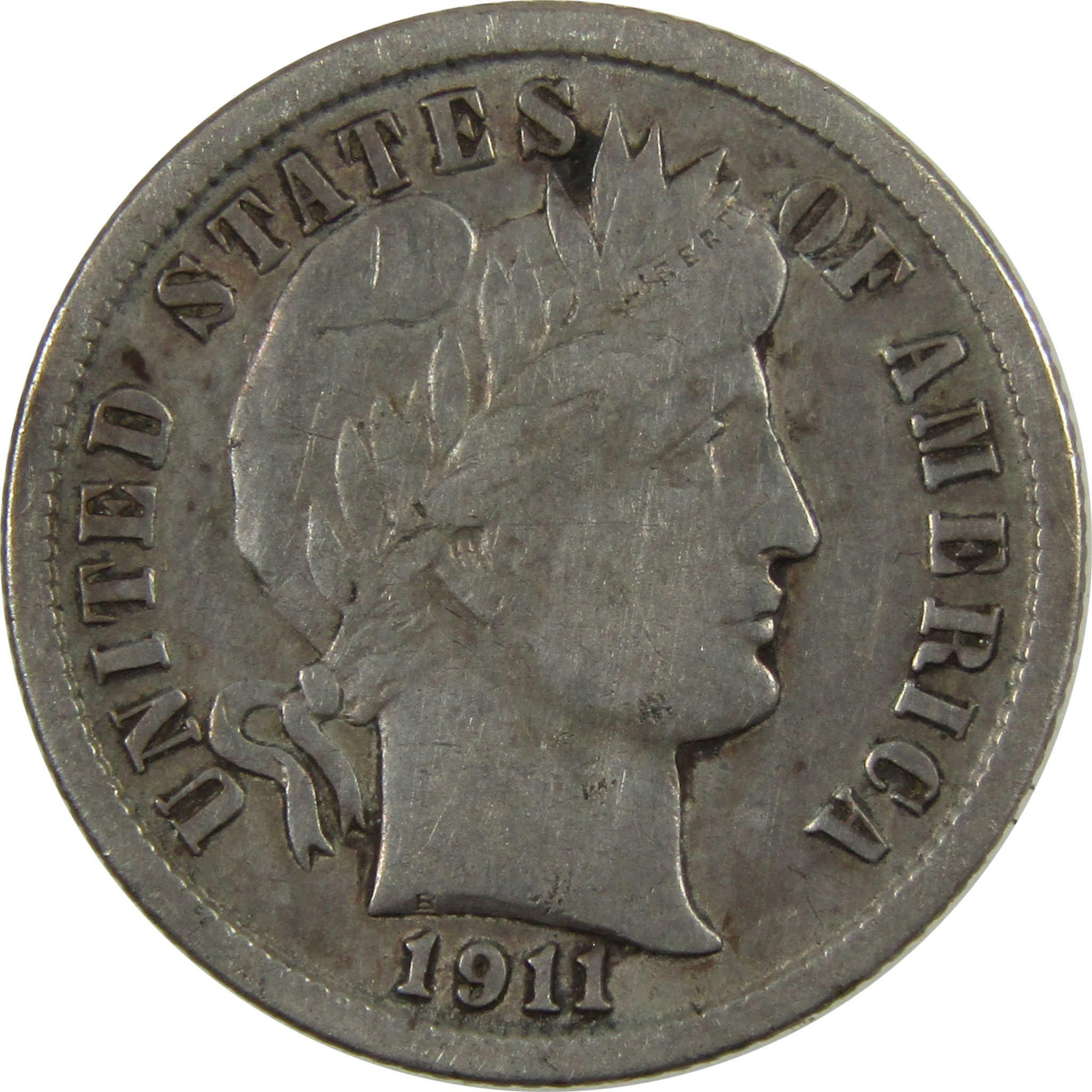 1911 Barber Silver Dime VF Very Fine 10c Coin Collectible SKU:CP1341