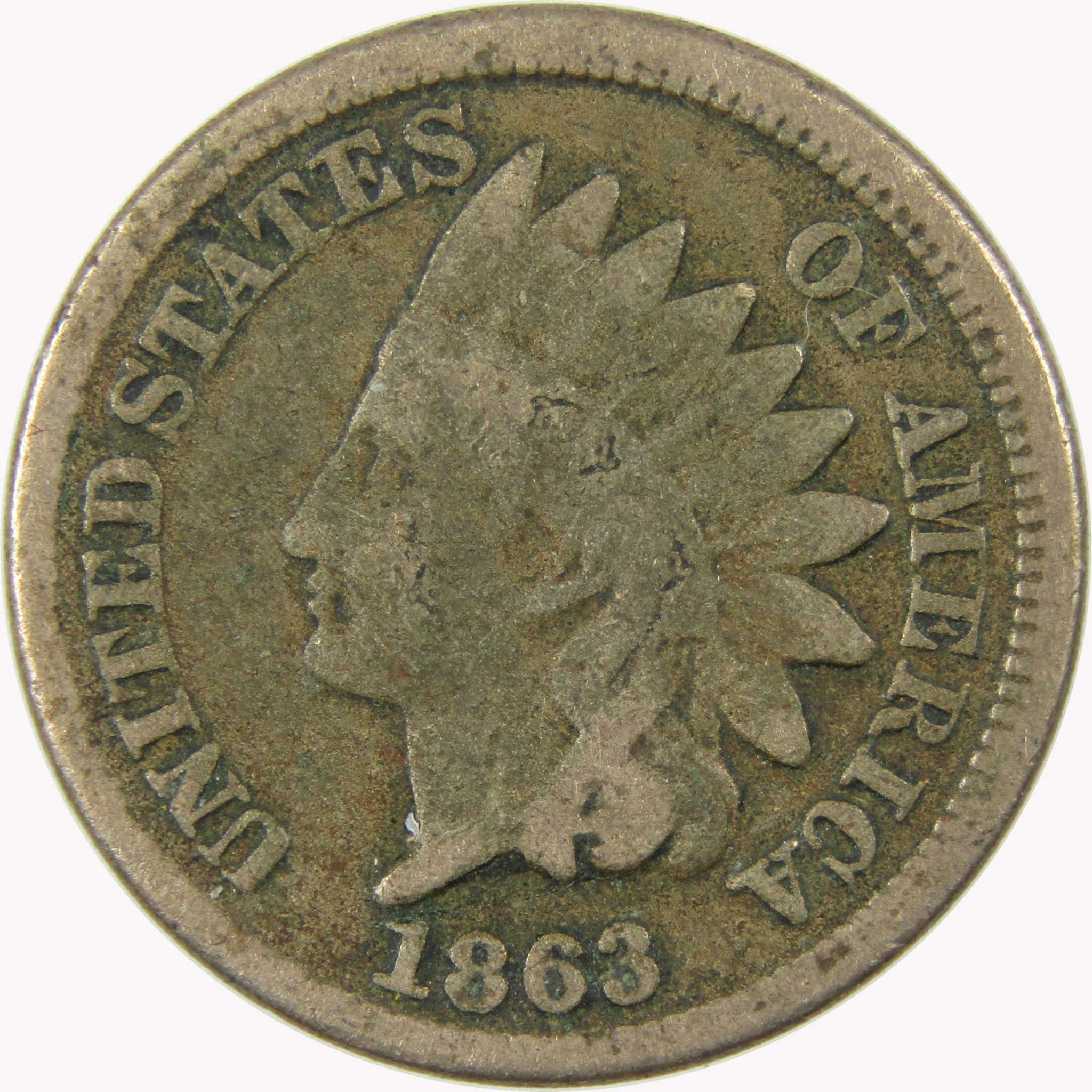 1863 Indian Head Cent AG About Good Penny 1c Coin SKU:CP1094
