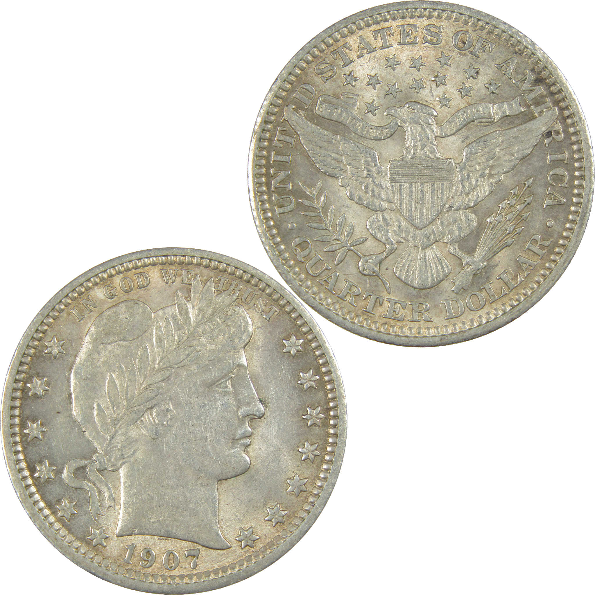 1907 Barber Quarter CH AU Choice About Uncirculated Silver 25c Coin