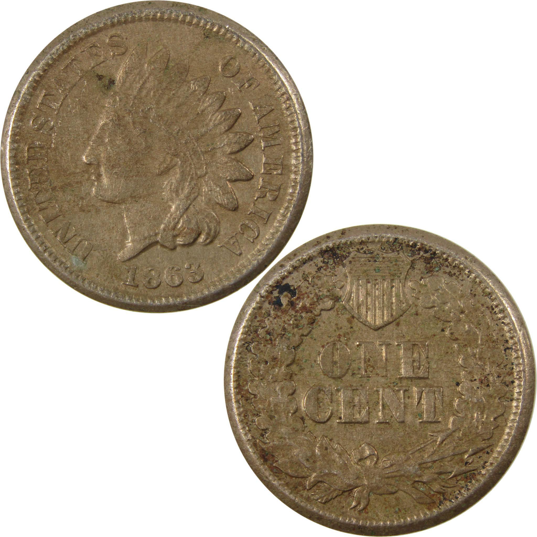 1863 Indian Head Cent XF EF Extremely Fine Details Penny SKU:CP1180