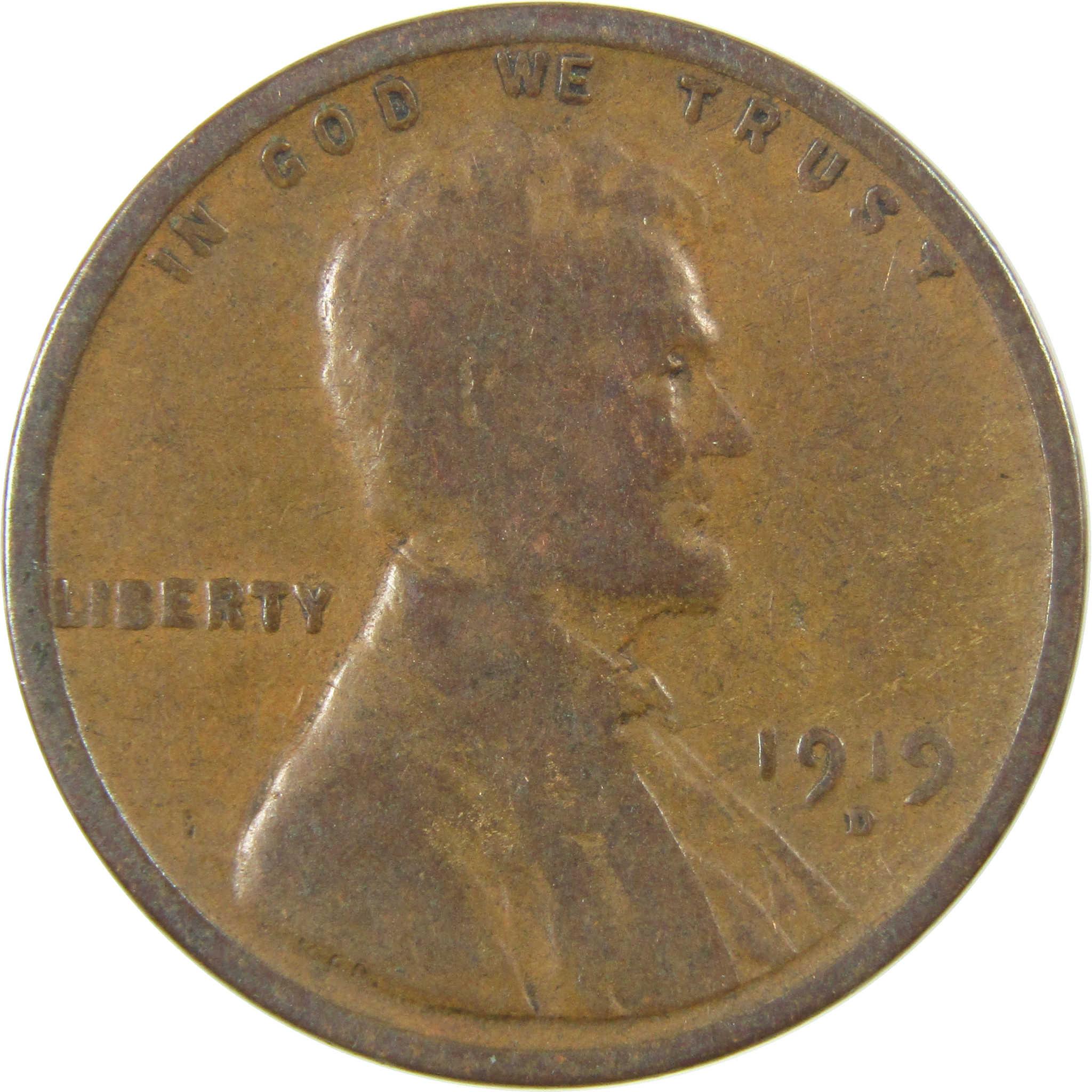 1919 D Lincoln Wheat Cent G Good Penny 1c Coin Collectible SKU:I27180
