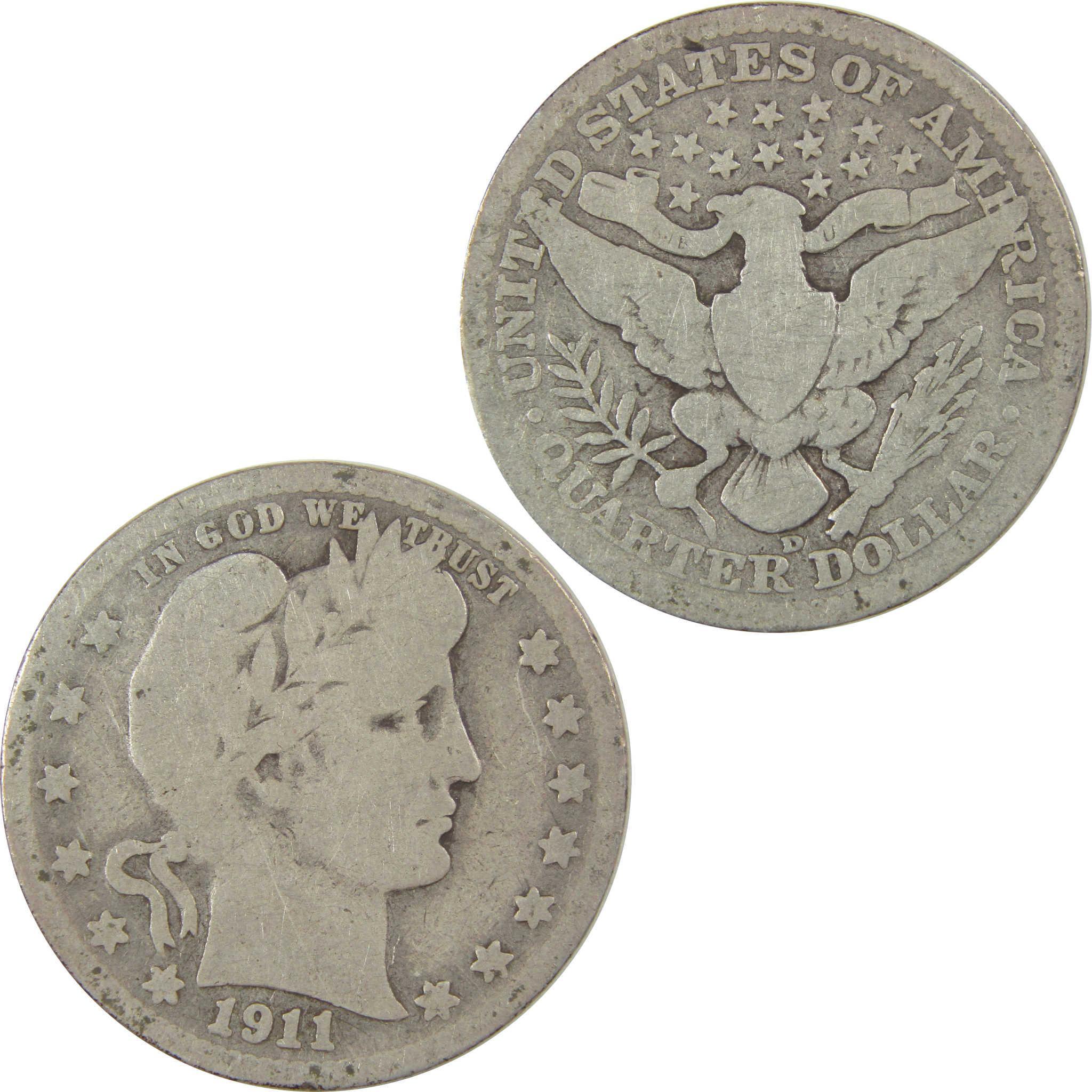 1911 D Barber Quarter G Good Silver 25c Coin SKU:I21841