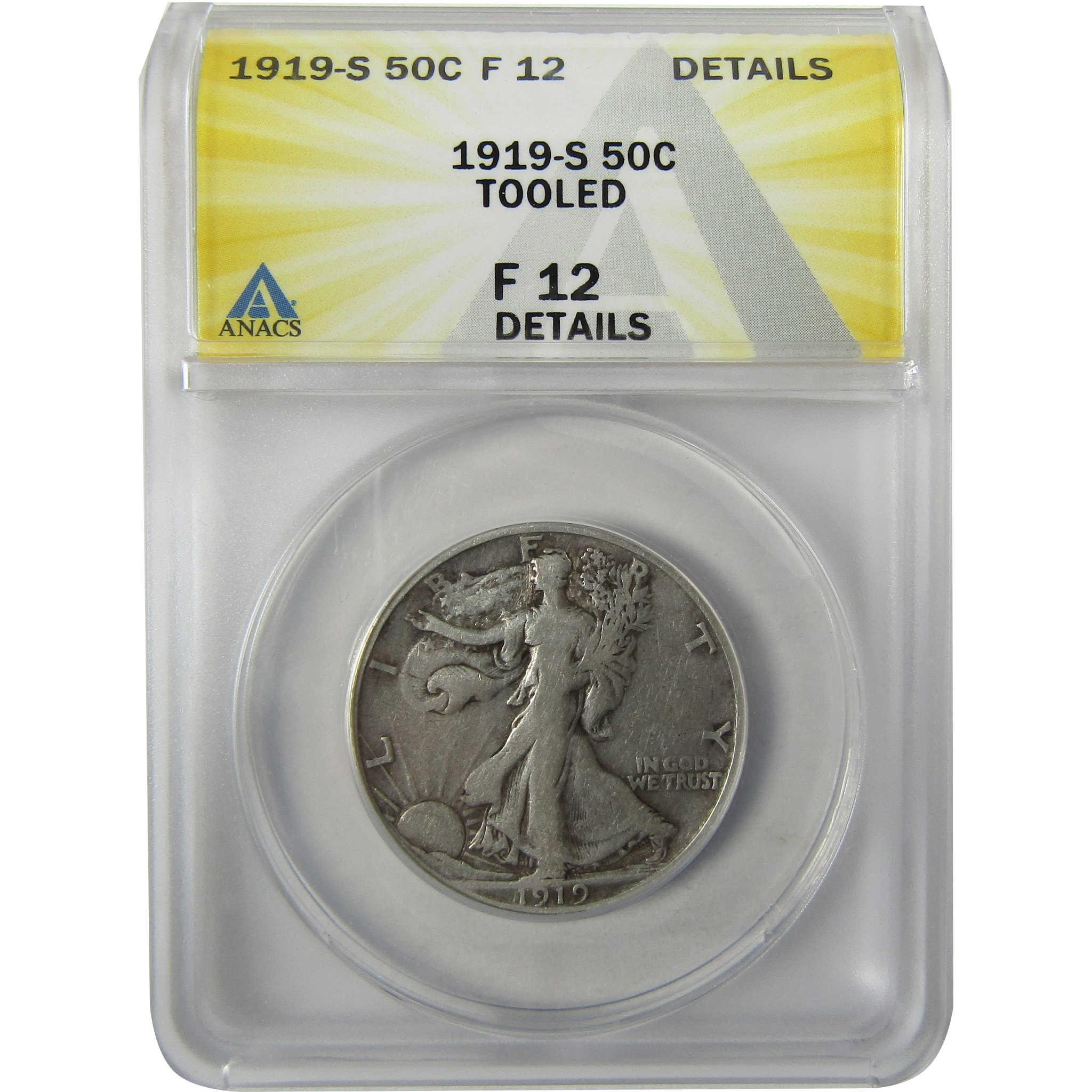 1919 S Liberty Walking Silver 50c F 12 Details ANACS SKU:I27989