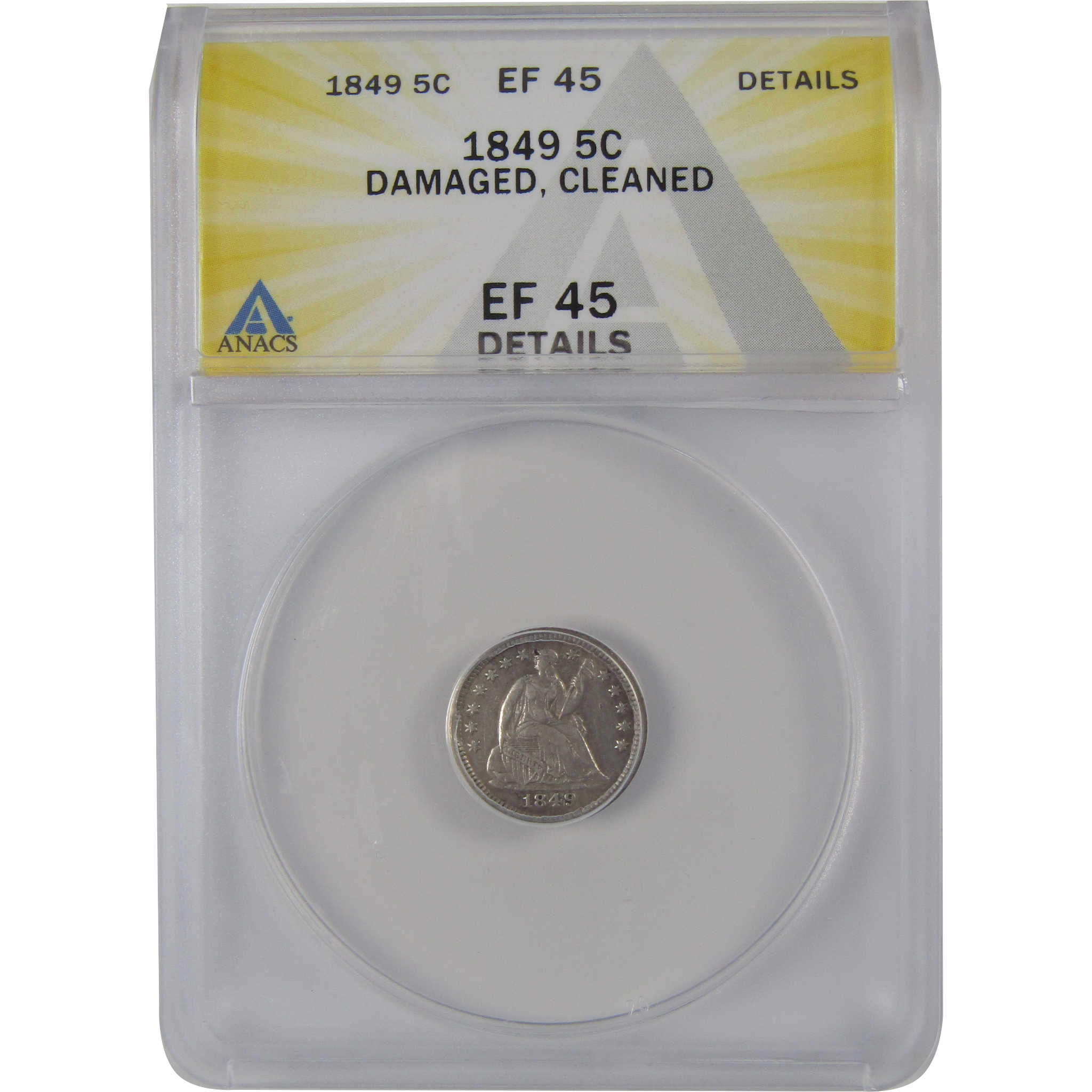 1849 Seated Liberty Half Dime EF 45 Details ANACS Silver SKU:CP127