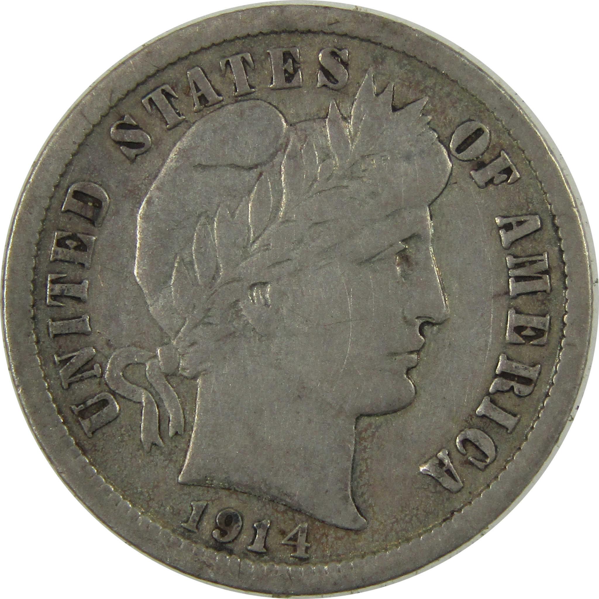 1914 Barber Silver Dime F Fine 10c Coin Collectible SKU:CP1349