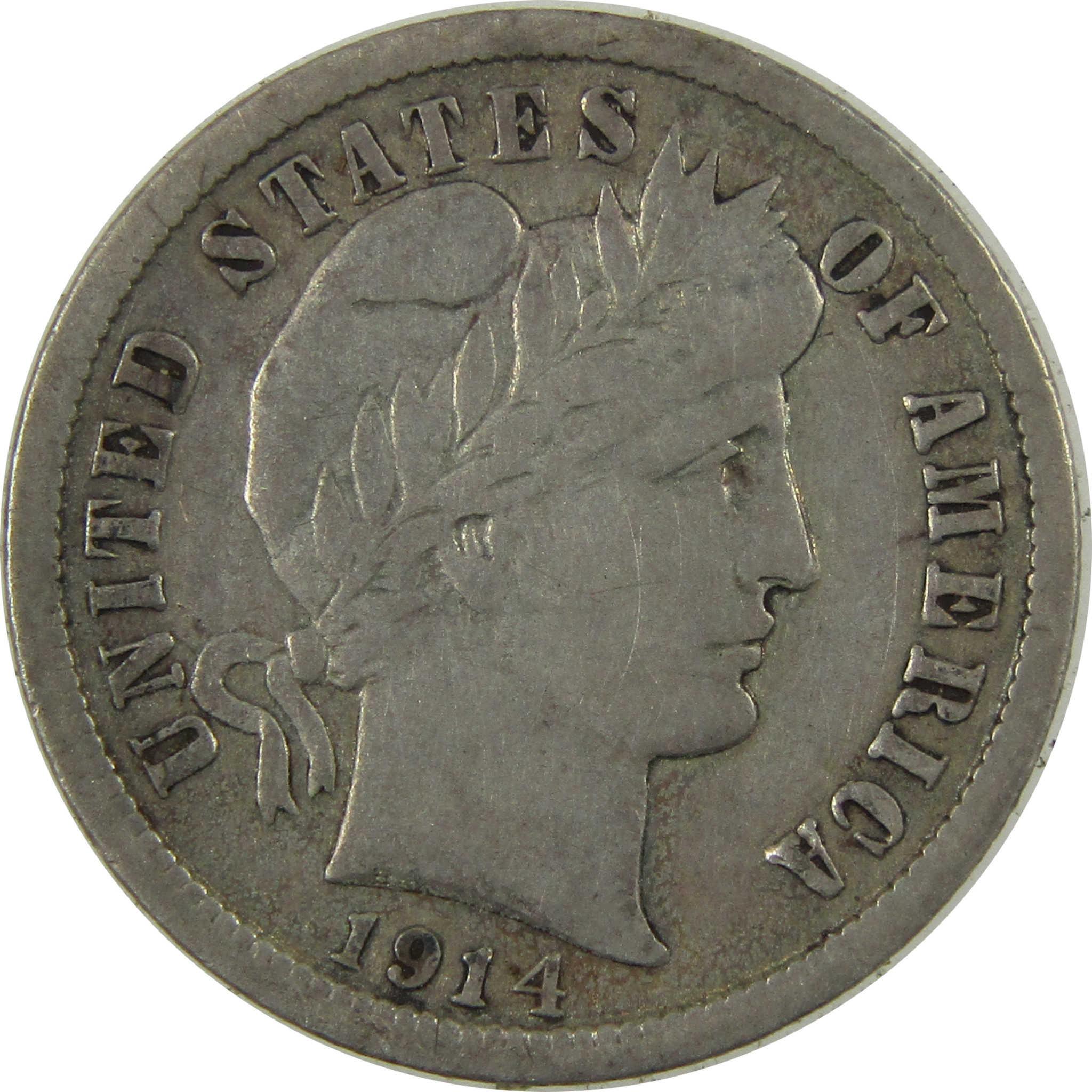 1914 Barber Silver Dime F Fine 10c Coin Collectible SKU:CP1349