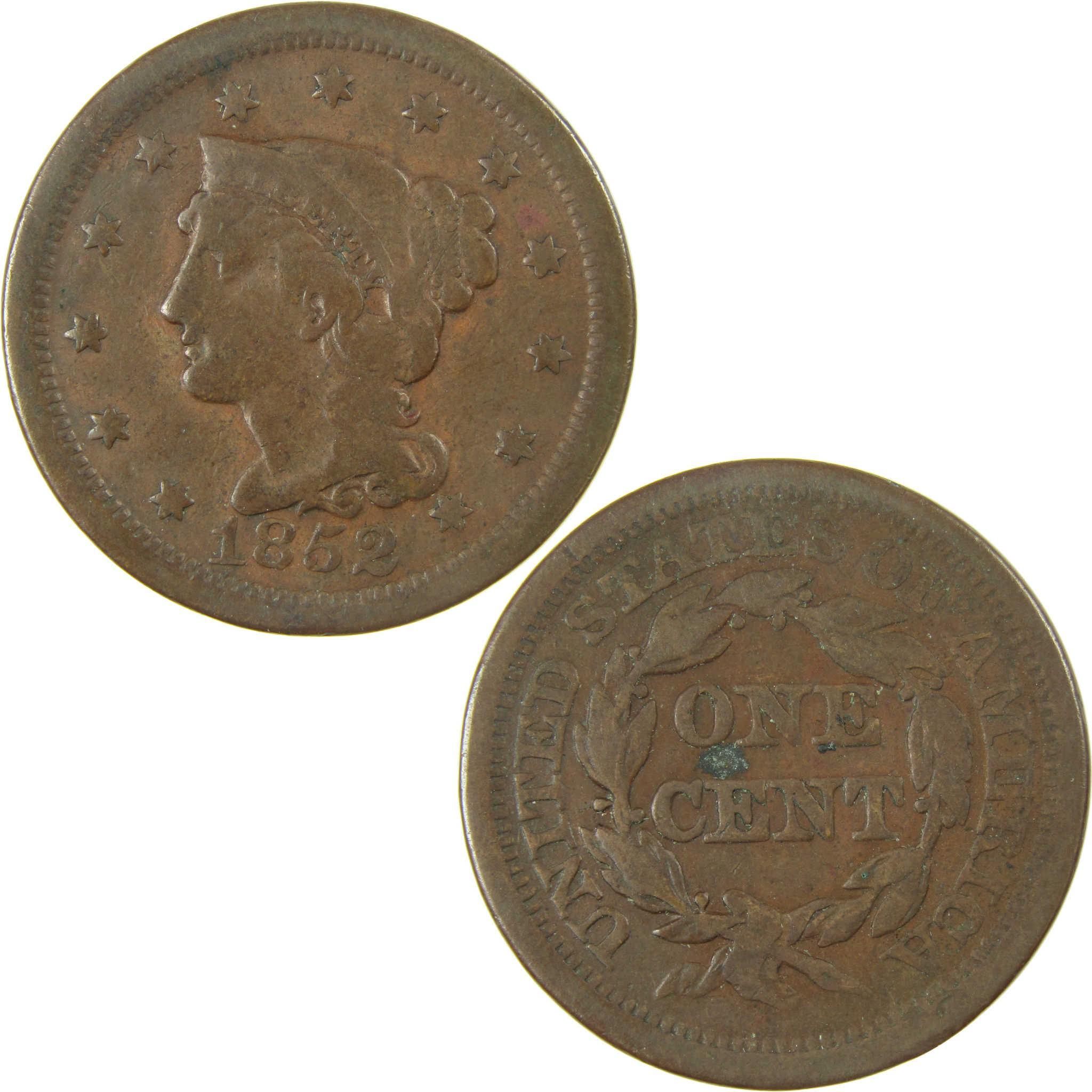1852 Braided Hair Copper Large Cent VG Very Good Penny SKU:CP81