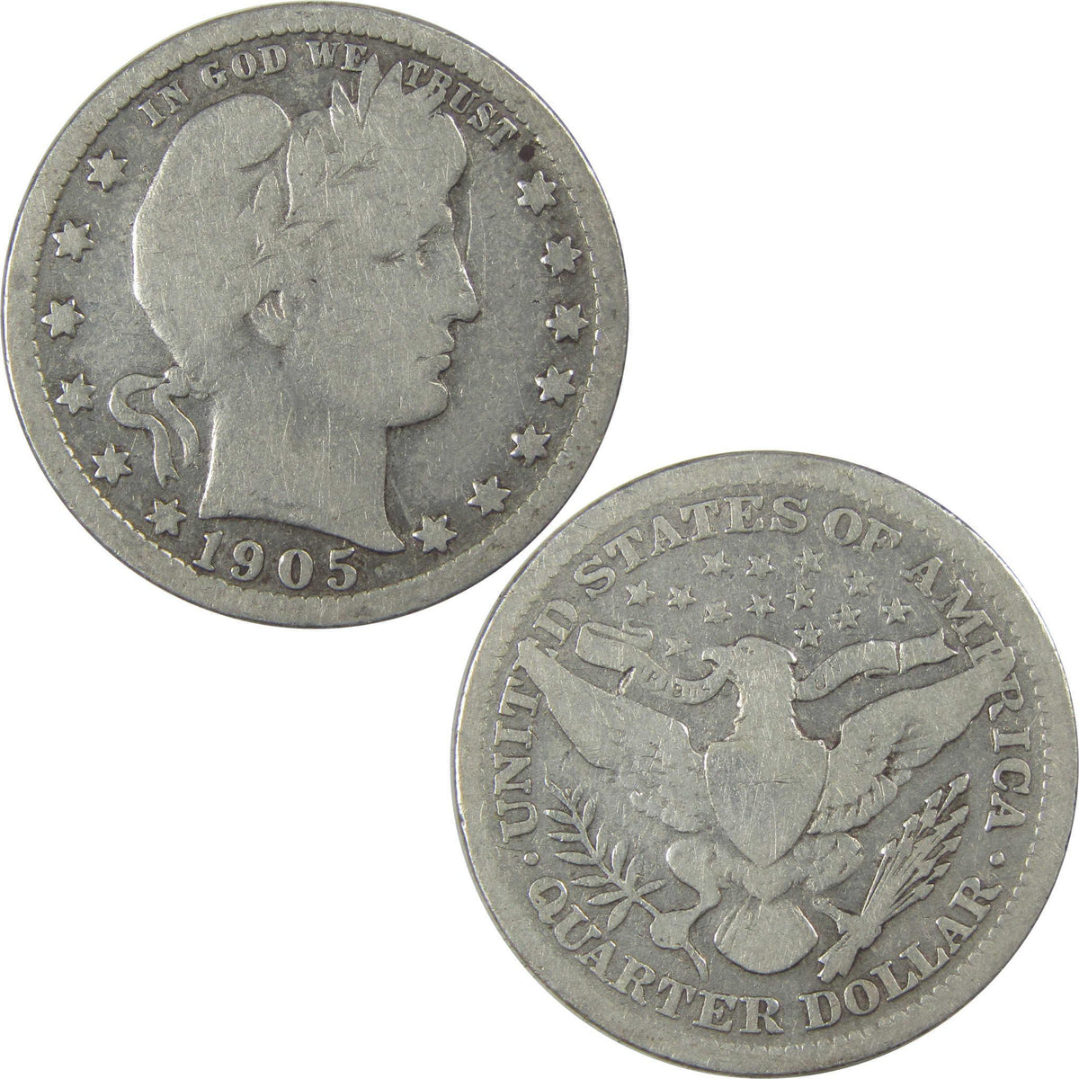 1905 Barber Quarter G Good Details Silver 25c Coin SKU:I21813